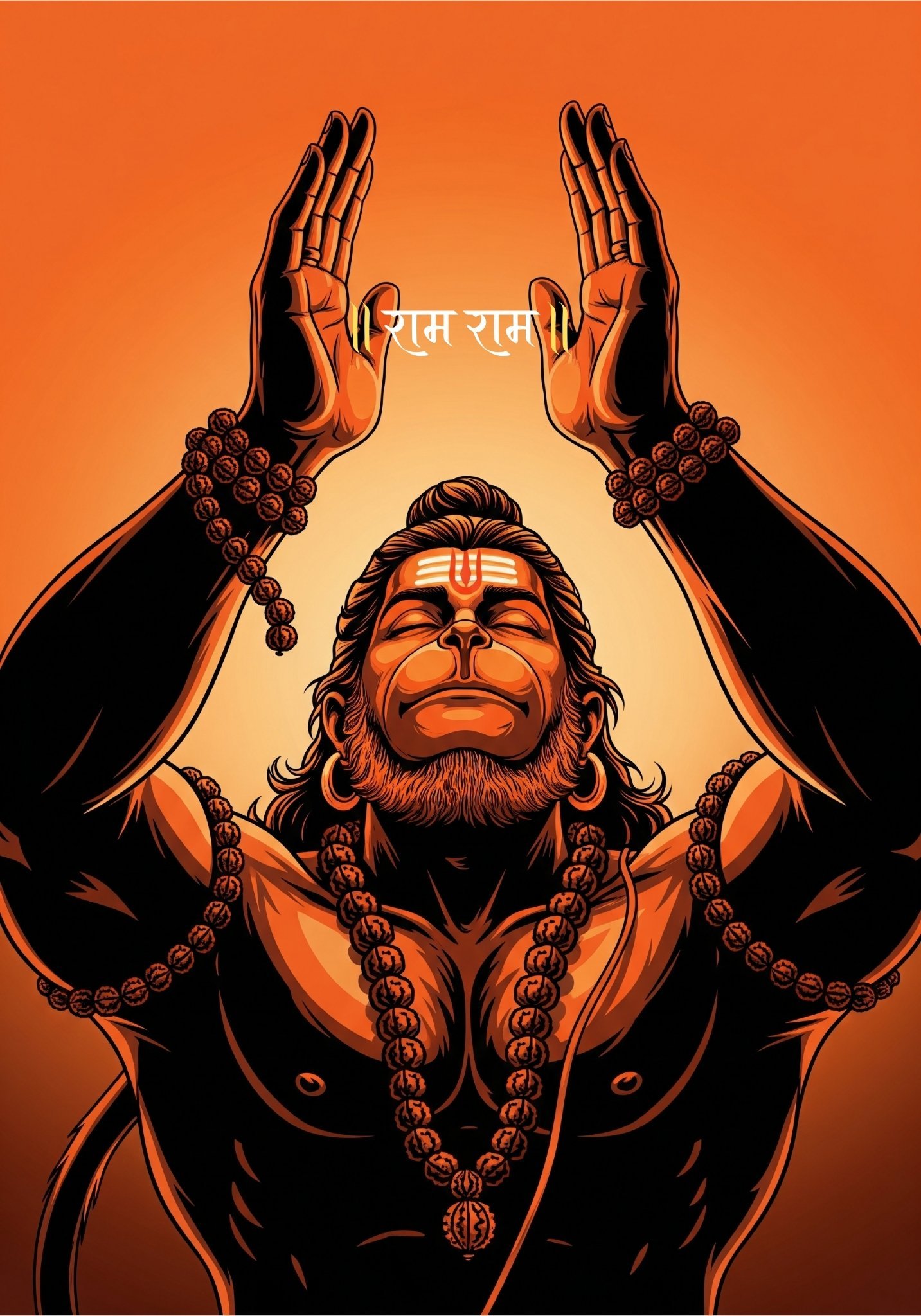 Jai Shri Ram Hanuman Digital Art in Fiery Orange Glow
