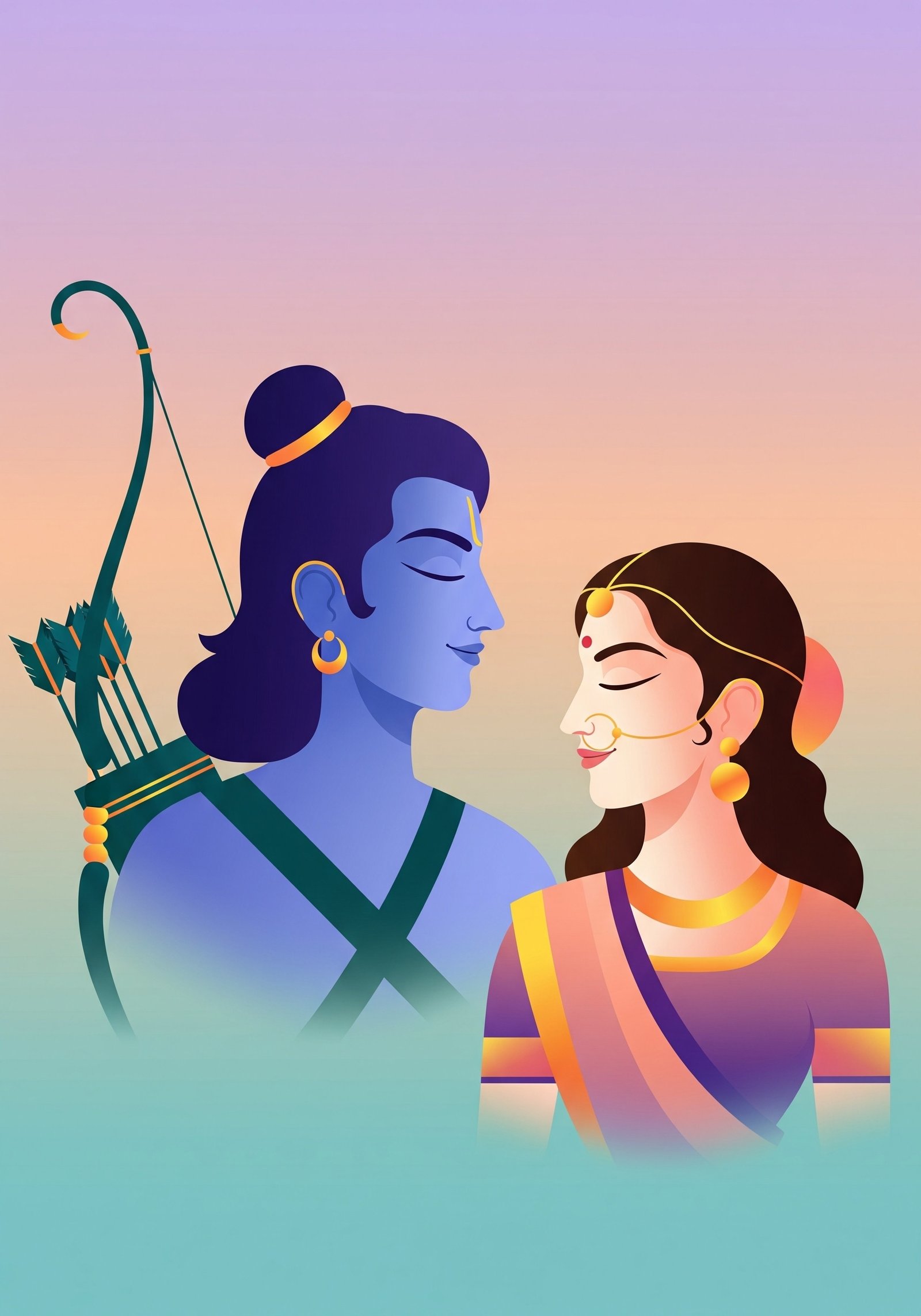 Lord Ram and Sita Minimal Art Wallpaper