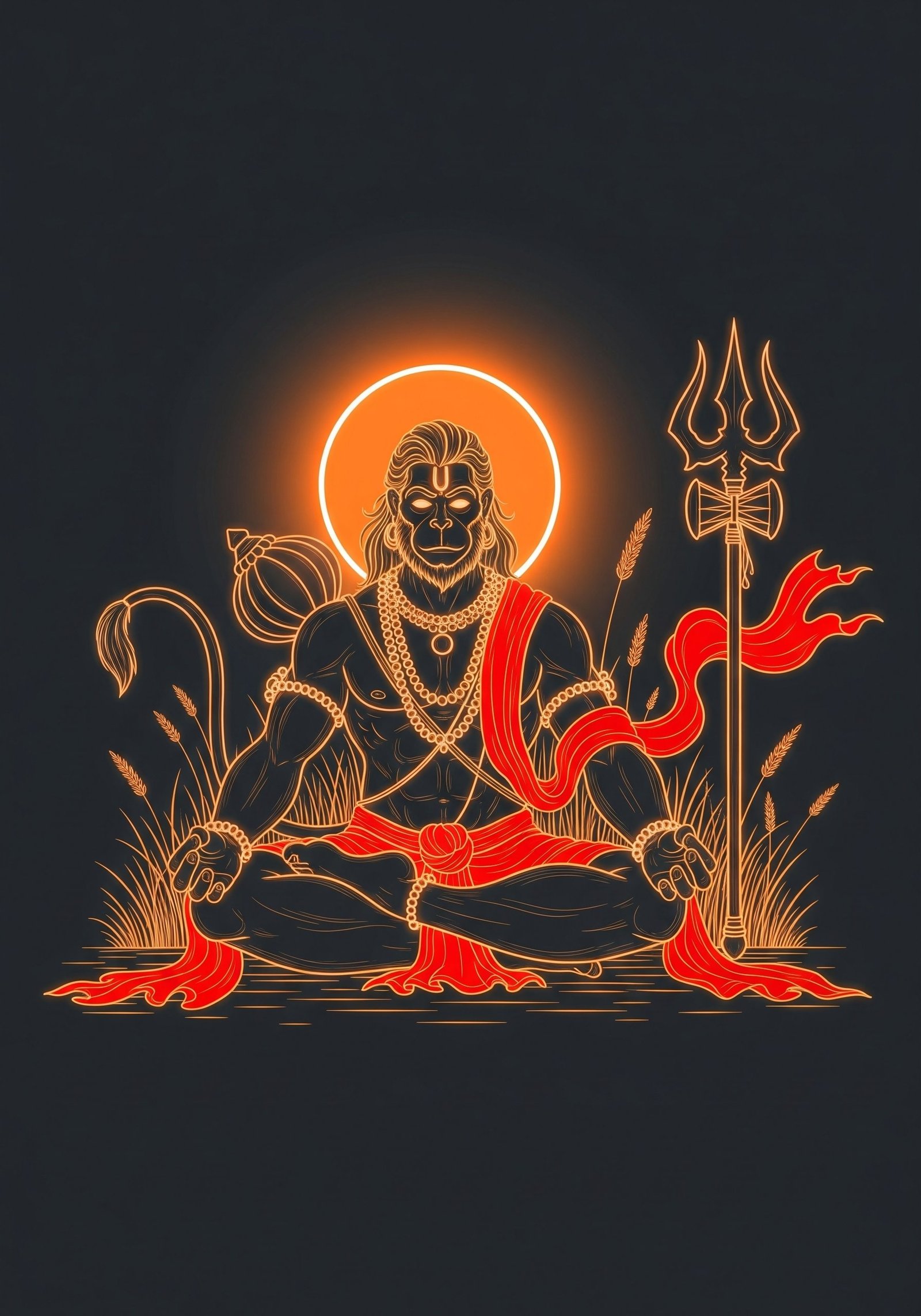 Neon Hanuman Ji Meditation Art Wallpaper