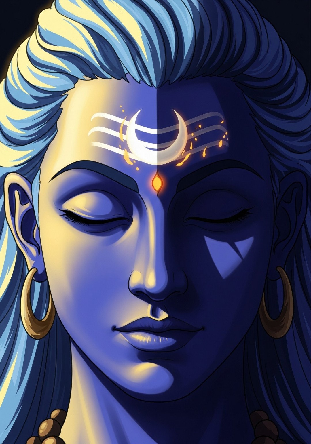 Shiva in Deep Meditation with Glowing Crescent Tilak 4K Wallpaper for iPhone & Android