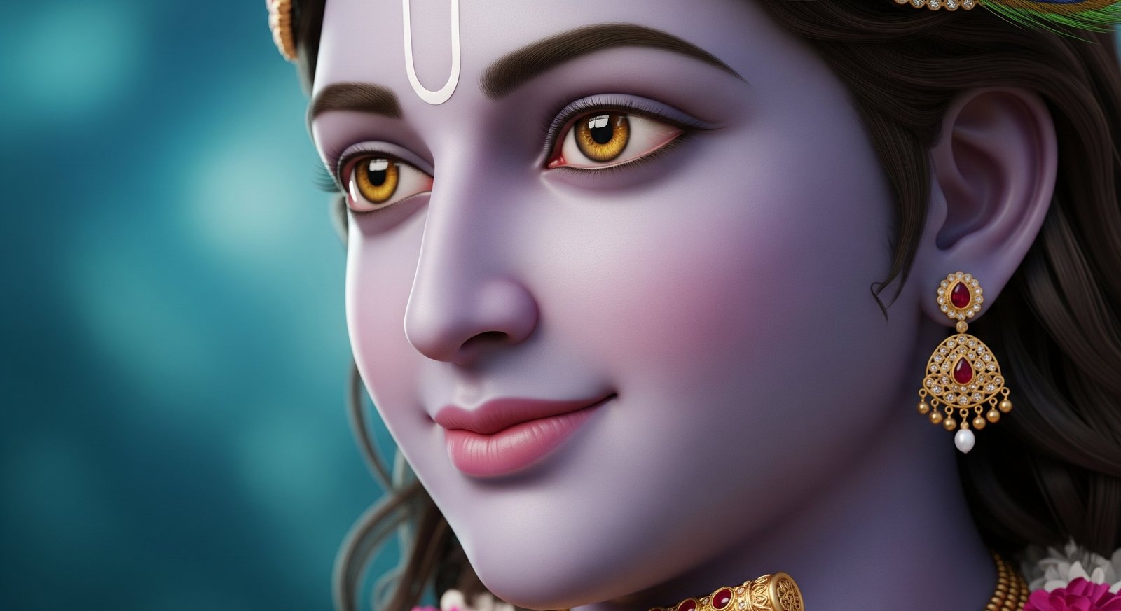 Graceful Close-Up Portrait of Lord Krishna 4K Wallpaper for iPhone & Android