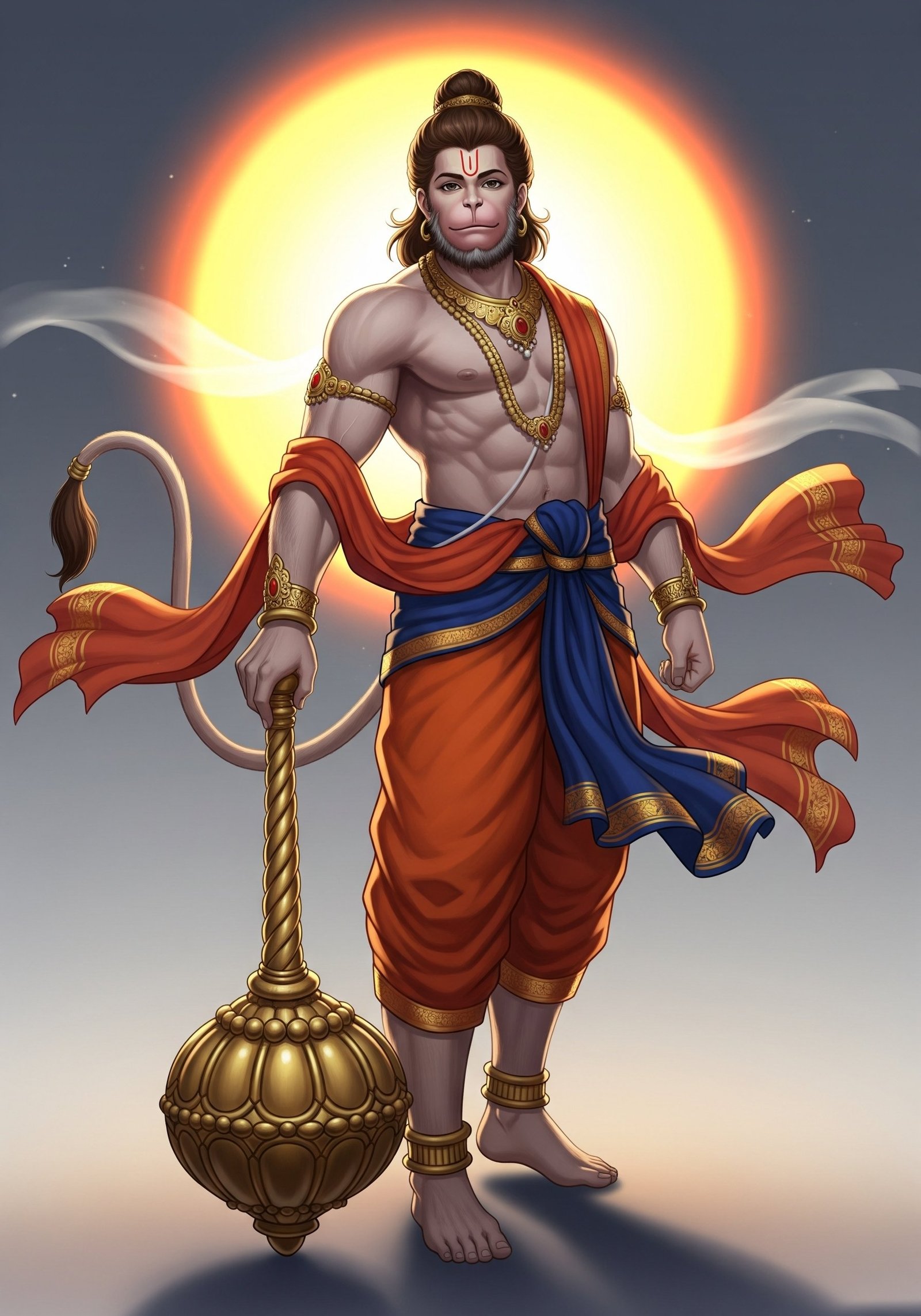 Valiant Hanuman Standing in Divine Radiance 4K Wallpaper for iPhone & Android