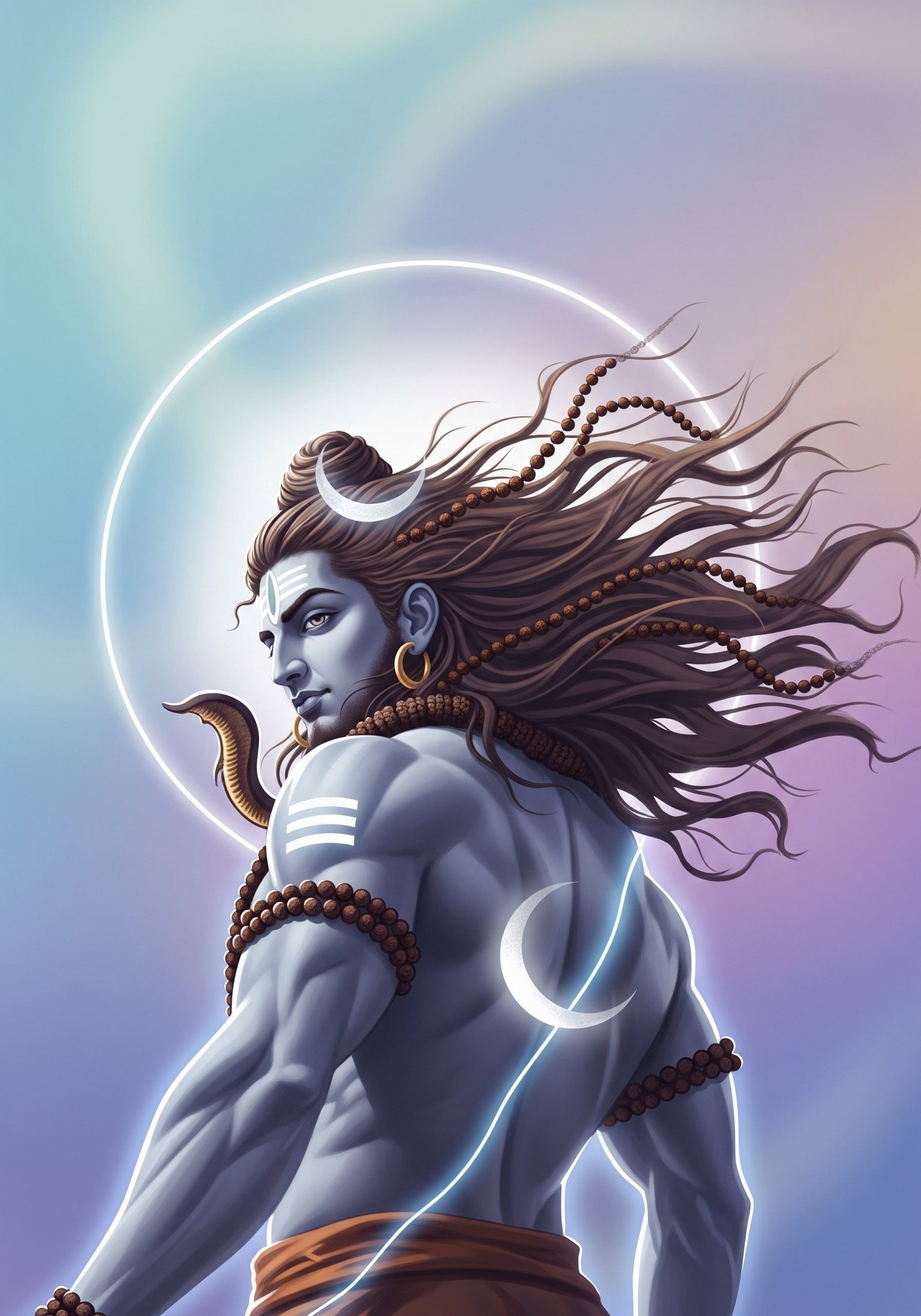 Mahadev in Graceful Divine Form with Crescent Moon 4K Wallpaper for iPhone & Android