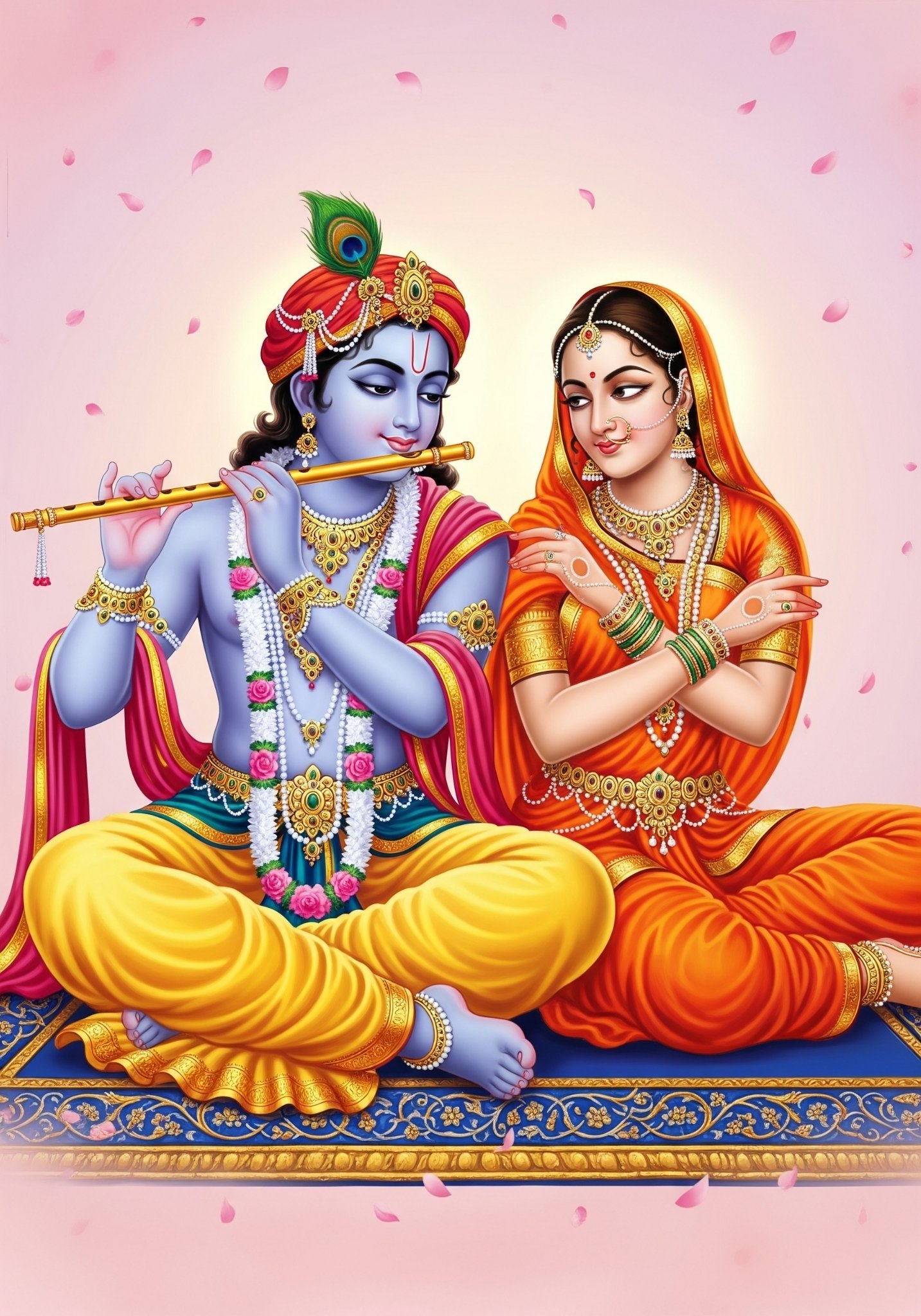 Shri Radha Krishna Sitting Together in Divine Love