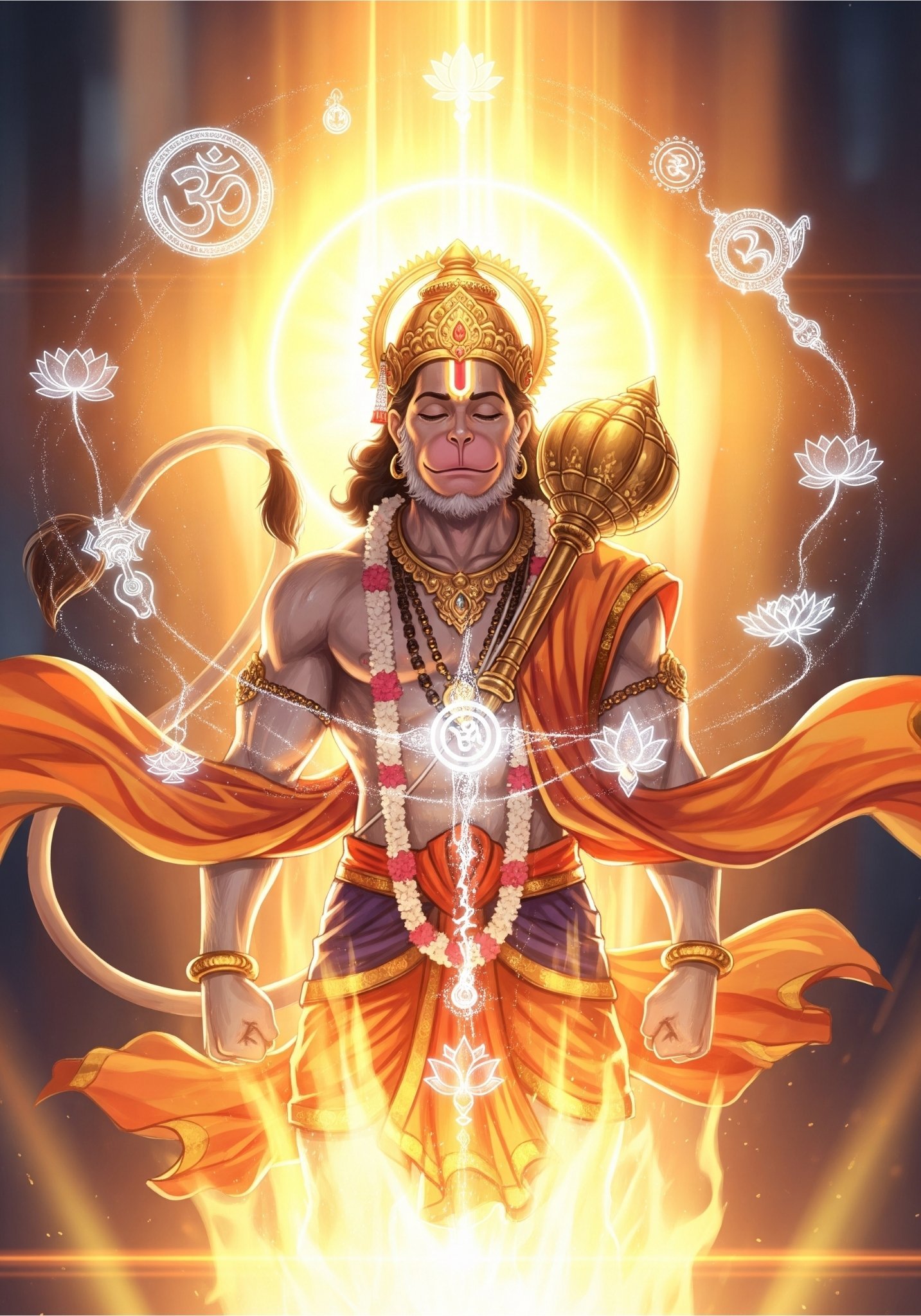 Divine Hanuman Radiating Spiritual Power and Devotion 4K Wallpaper for iPhone & Android