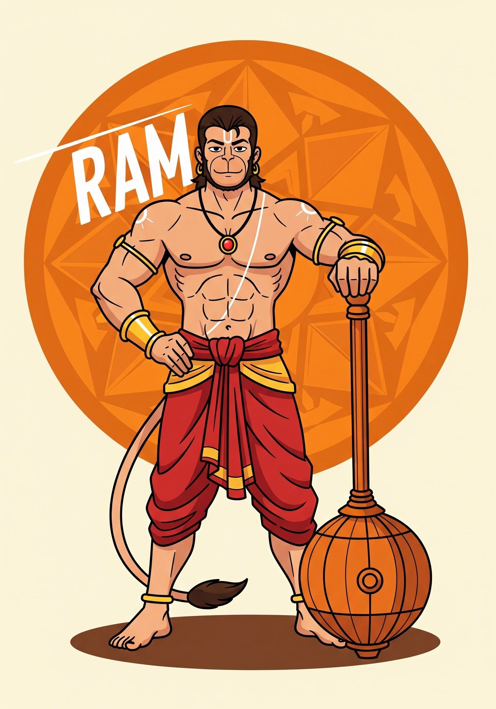 Bold Cartoon Hanuman Standing Art