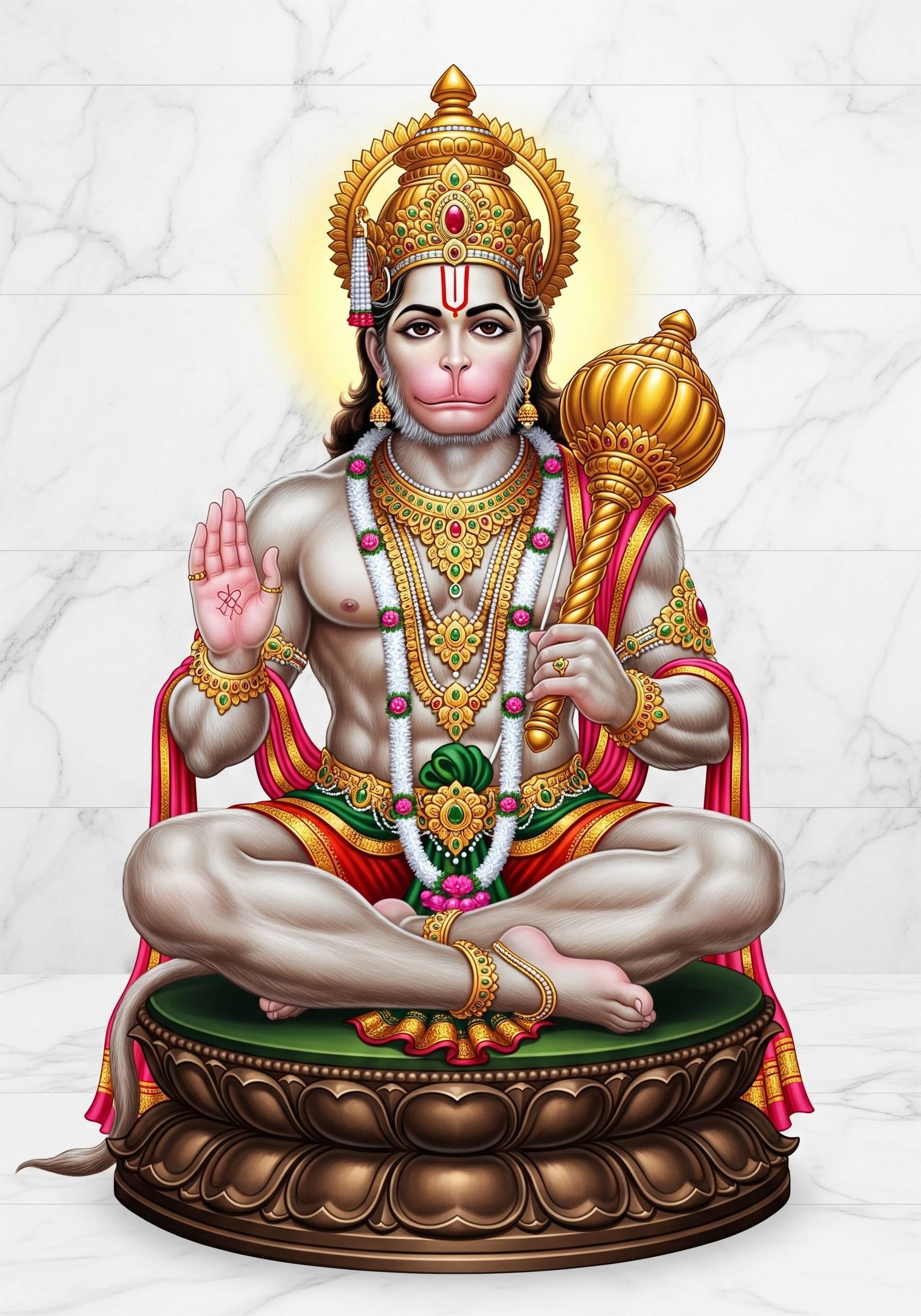 Divine Hanuman Sitting in Blessing Pose 4K Wallpaper for iPhone & Android