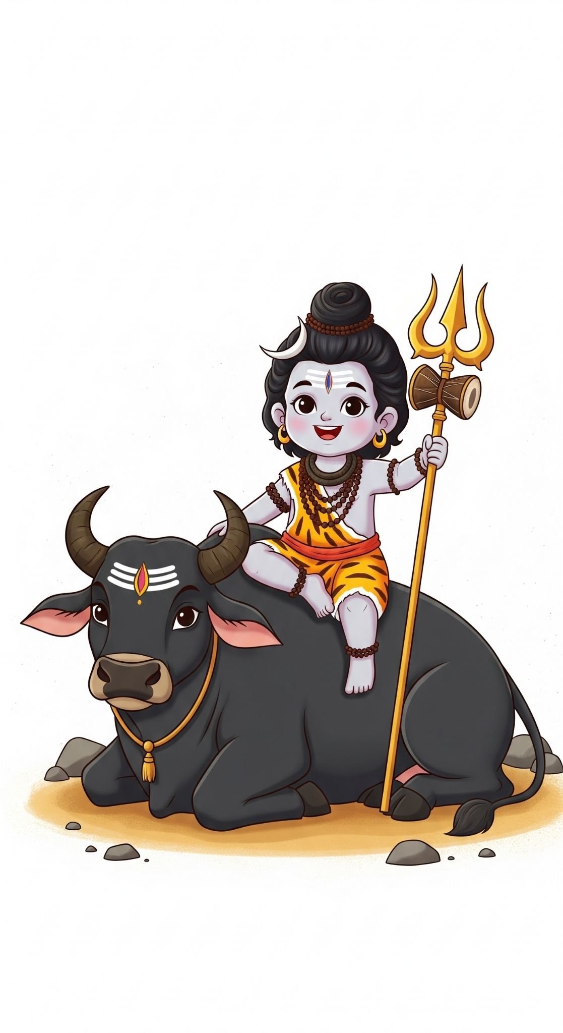 Cute Baby Shiva Sitting on Nandi – Divine Cartoon Artwork