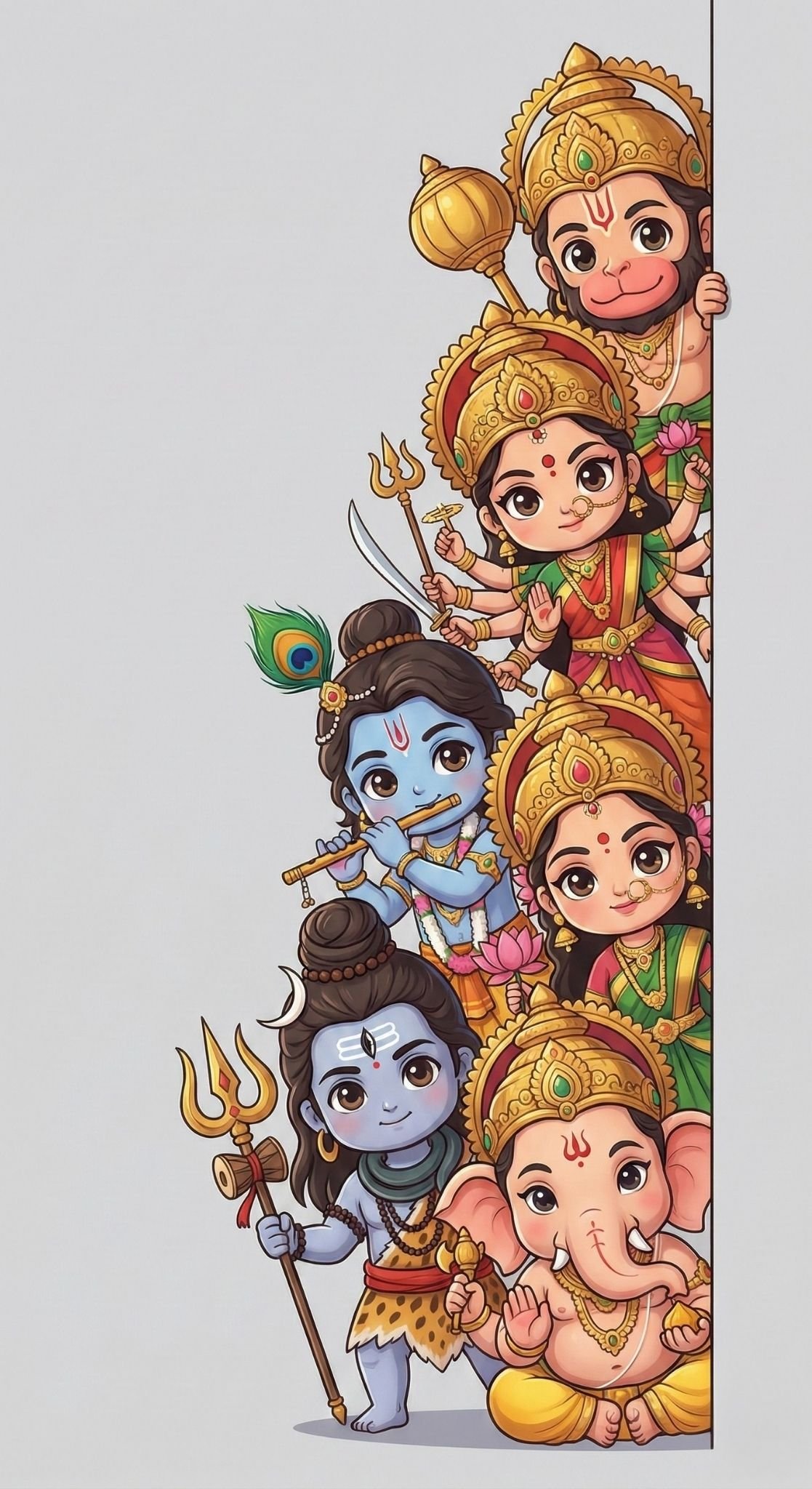 Cute Hindu Gods Cartoon – Krishna, Shiva, Ganesha & Hanuman