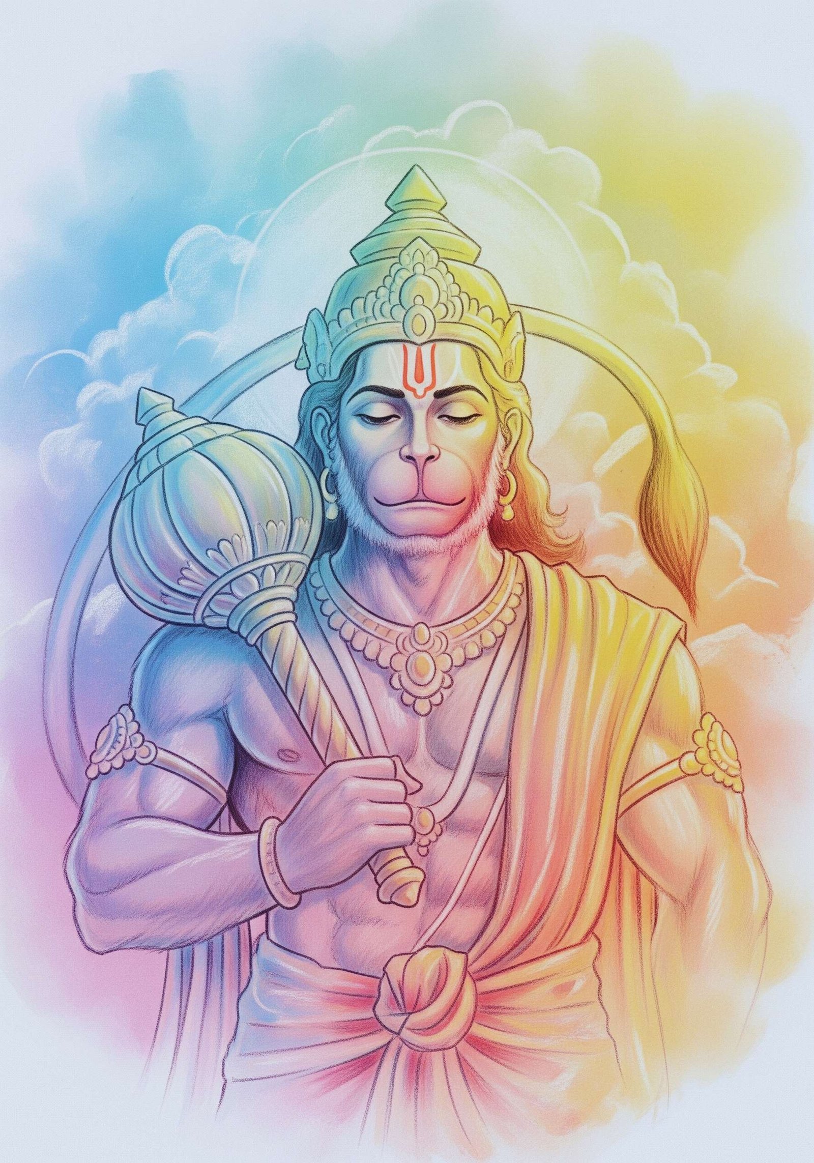 Pastel Hanuman With Calm Aura – Peaceful Devotional Art 4K Wallpaper for iPhone & Android