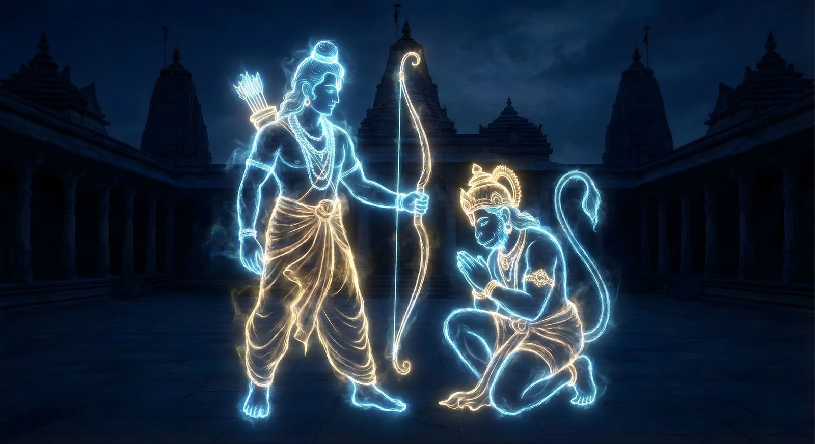 Radiant Lord Rama & Hanuman Neon Art