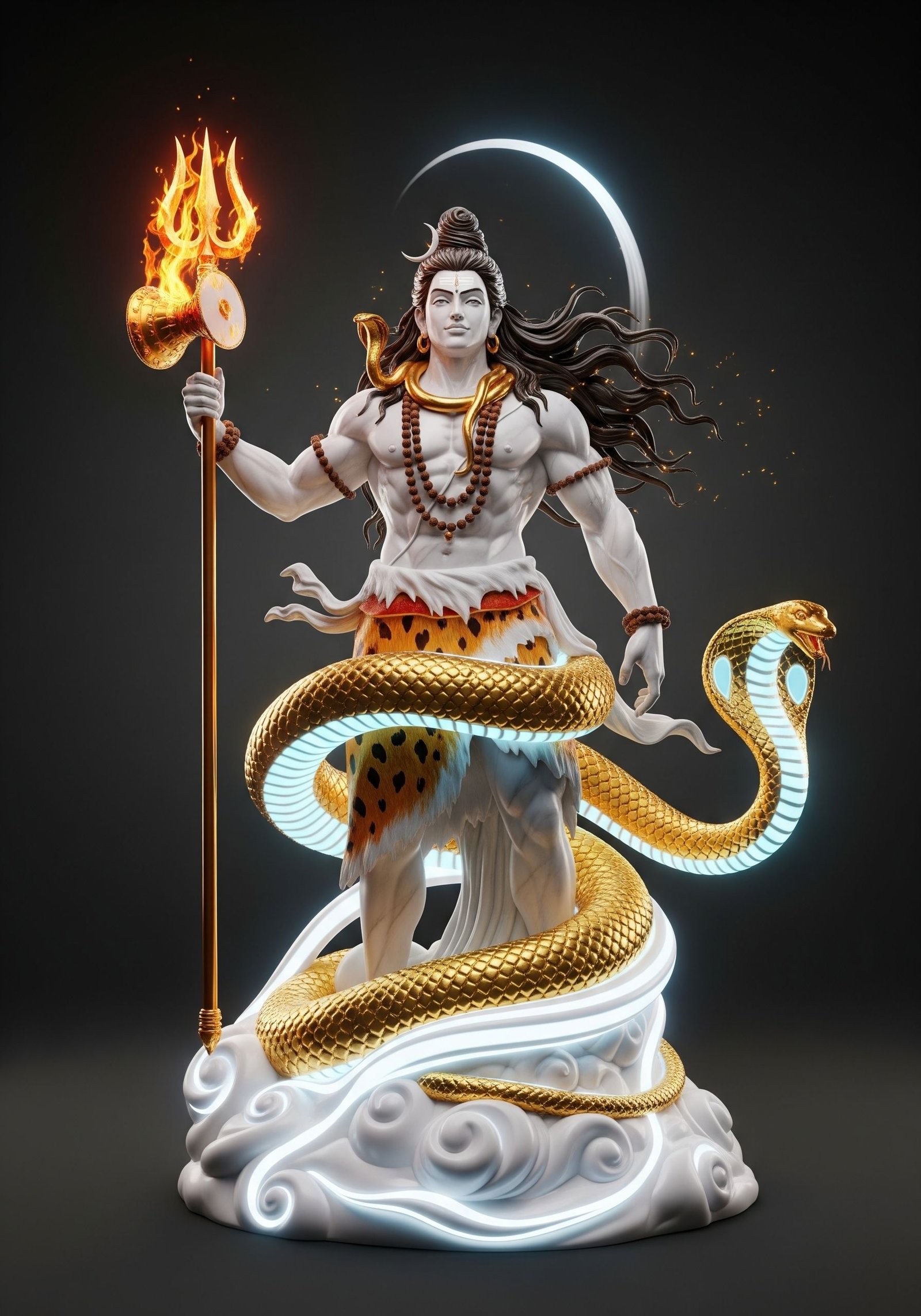 Majestic Shiva Statue with Glowing Golden Serpent 4K Wallpaper for iPhone & Android