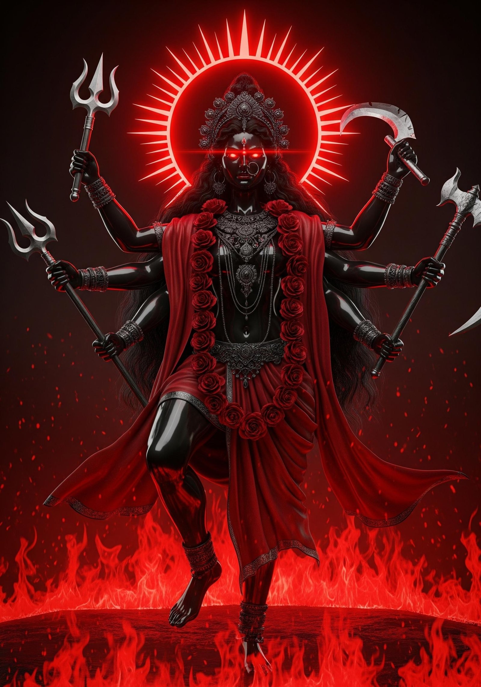 Divine Fierce Kali Maa in Red Aura – Powerful Goddess Artwork 4K Wallpaper for iPhone & Android