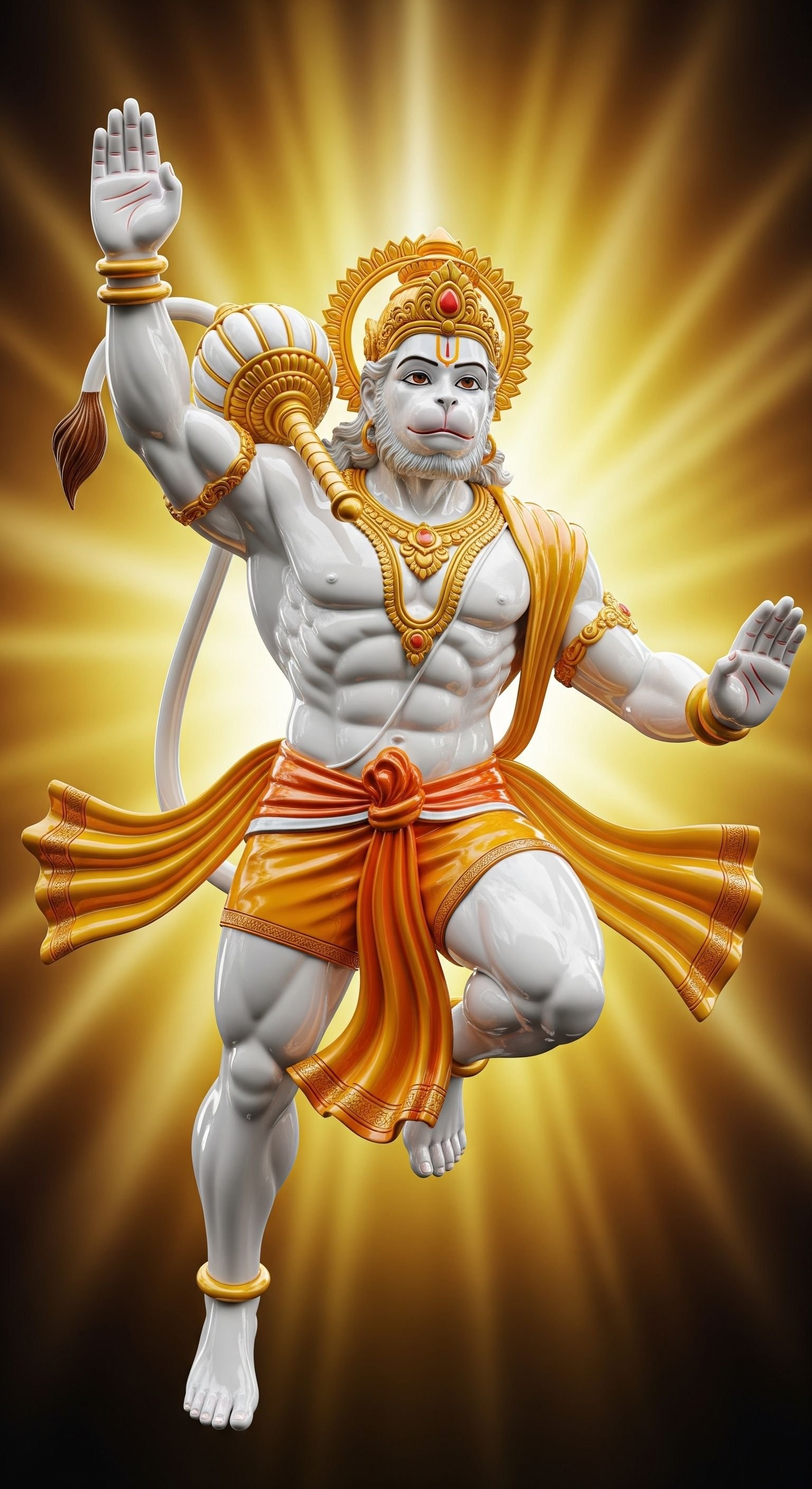 Divine Hanuman in Radiant Golden Aura 4K Wallpaper for iPhone & Android