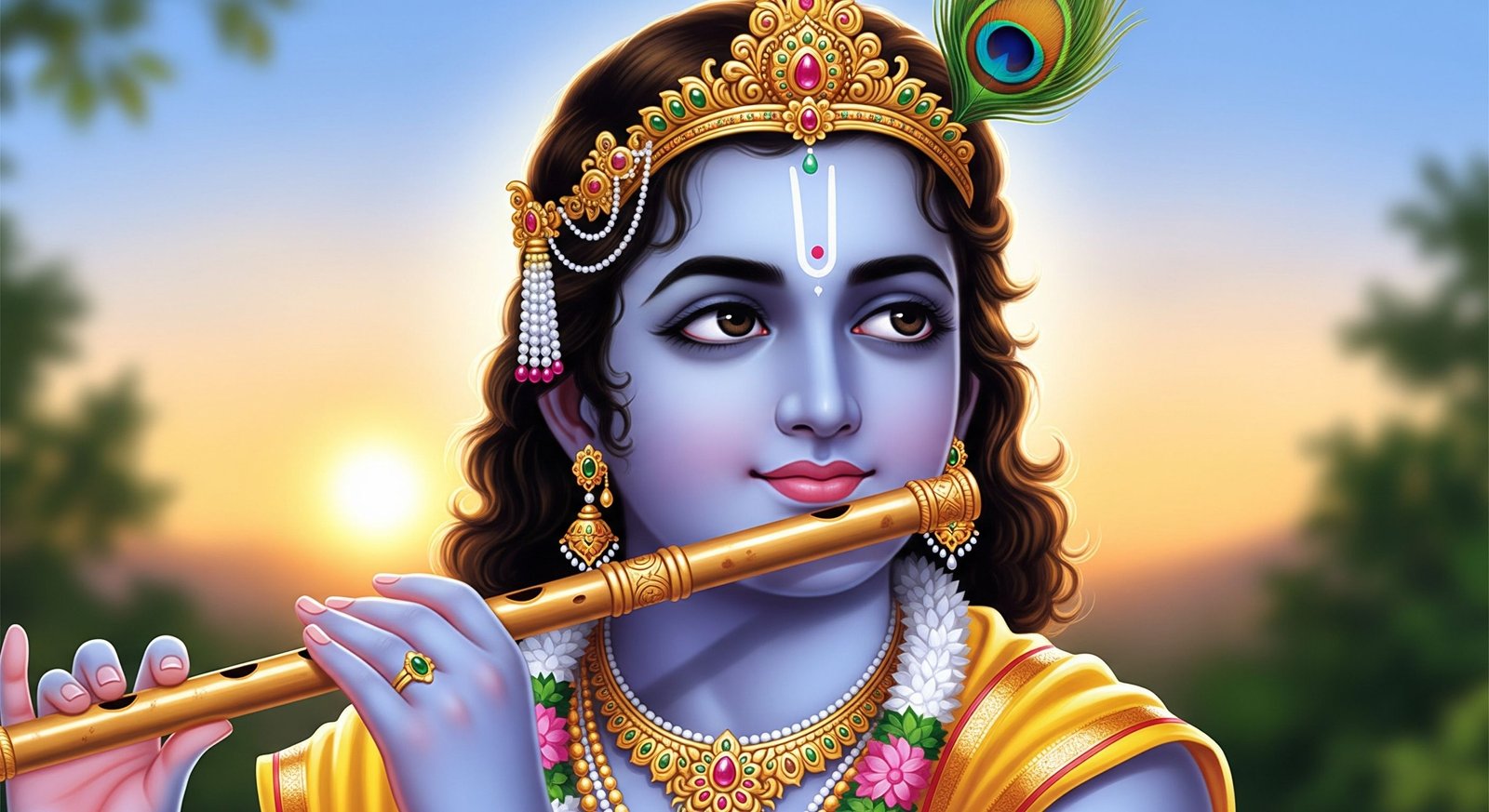 Divine Melody of Lord Krishna with Flute at Sunrise