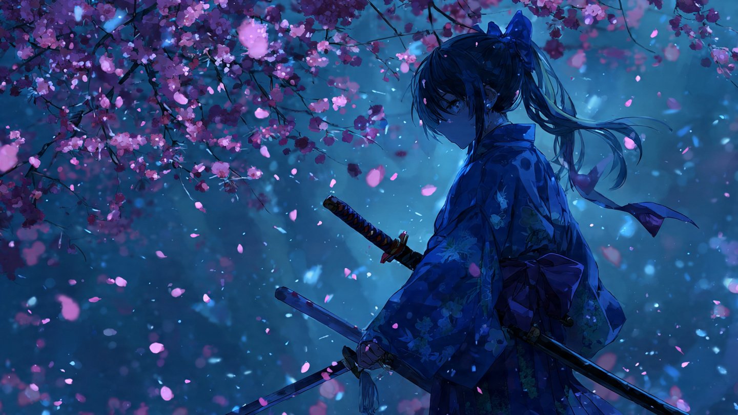 Moonlit Samurai Blossoms
