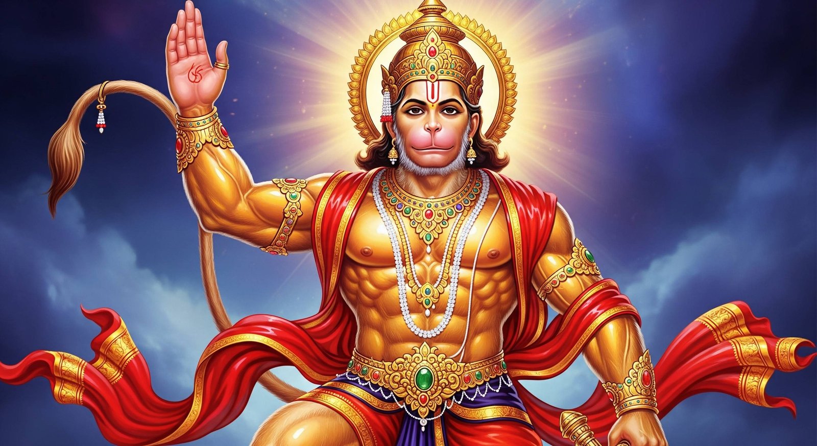 Divine Lord Hanuman Blessing Pose HD Artwork 4K Wallpaper for iPhone & Android