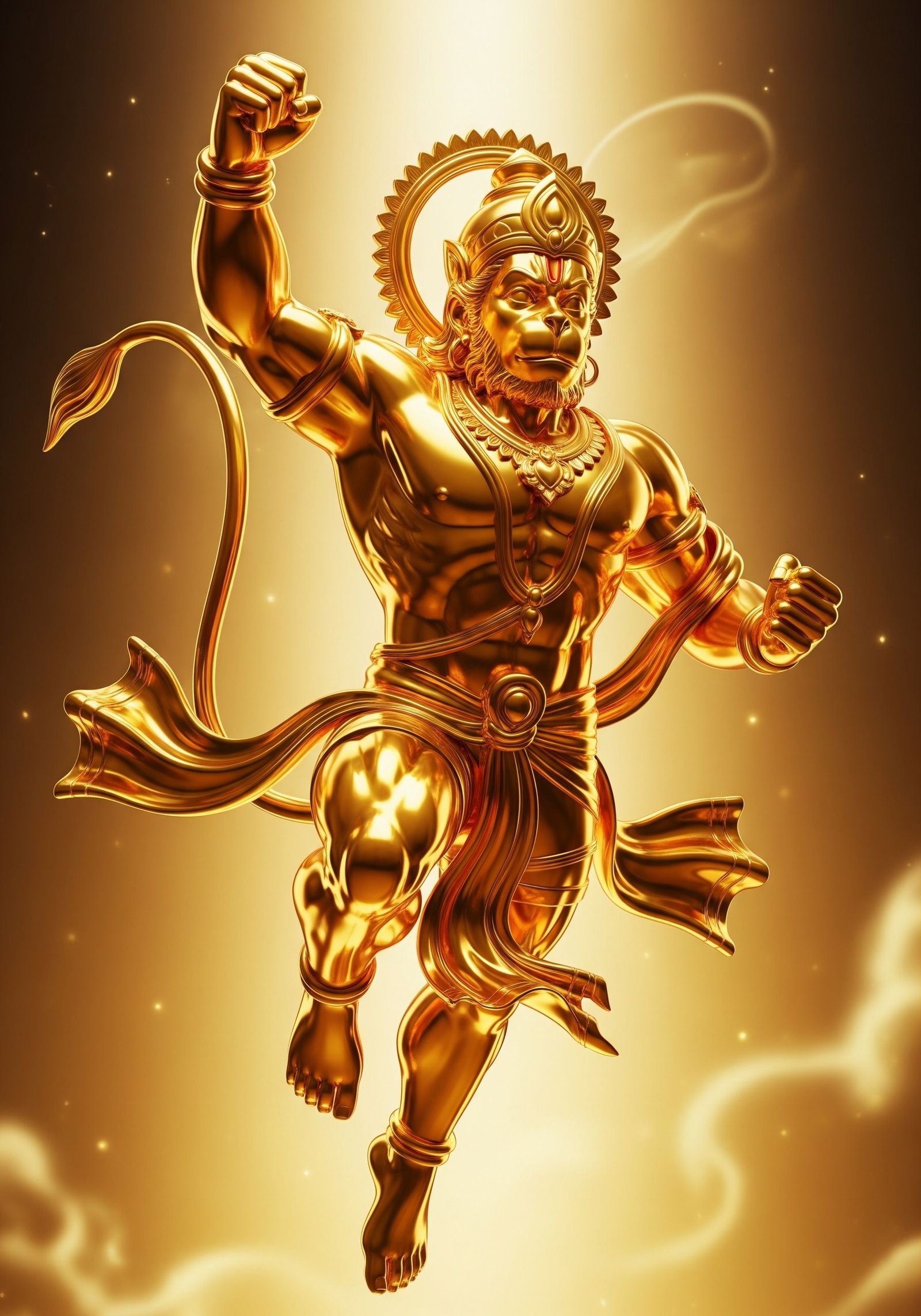 Divine Golden Hanuman Radiating Cosmic Power