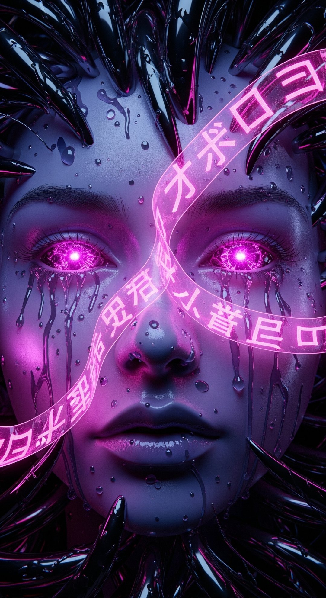 Neon Cyber Goddess With Glowing Eyes and Futuristic Aura
