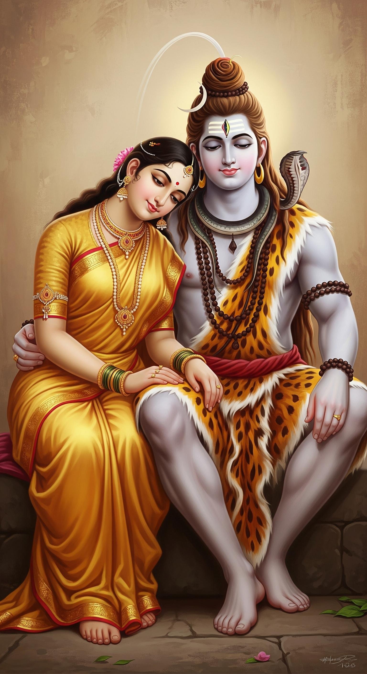 Lord Shiva and Parvati Divine Love Portrait Wallpaper