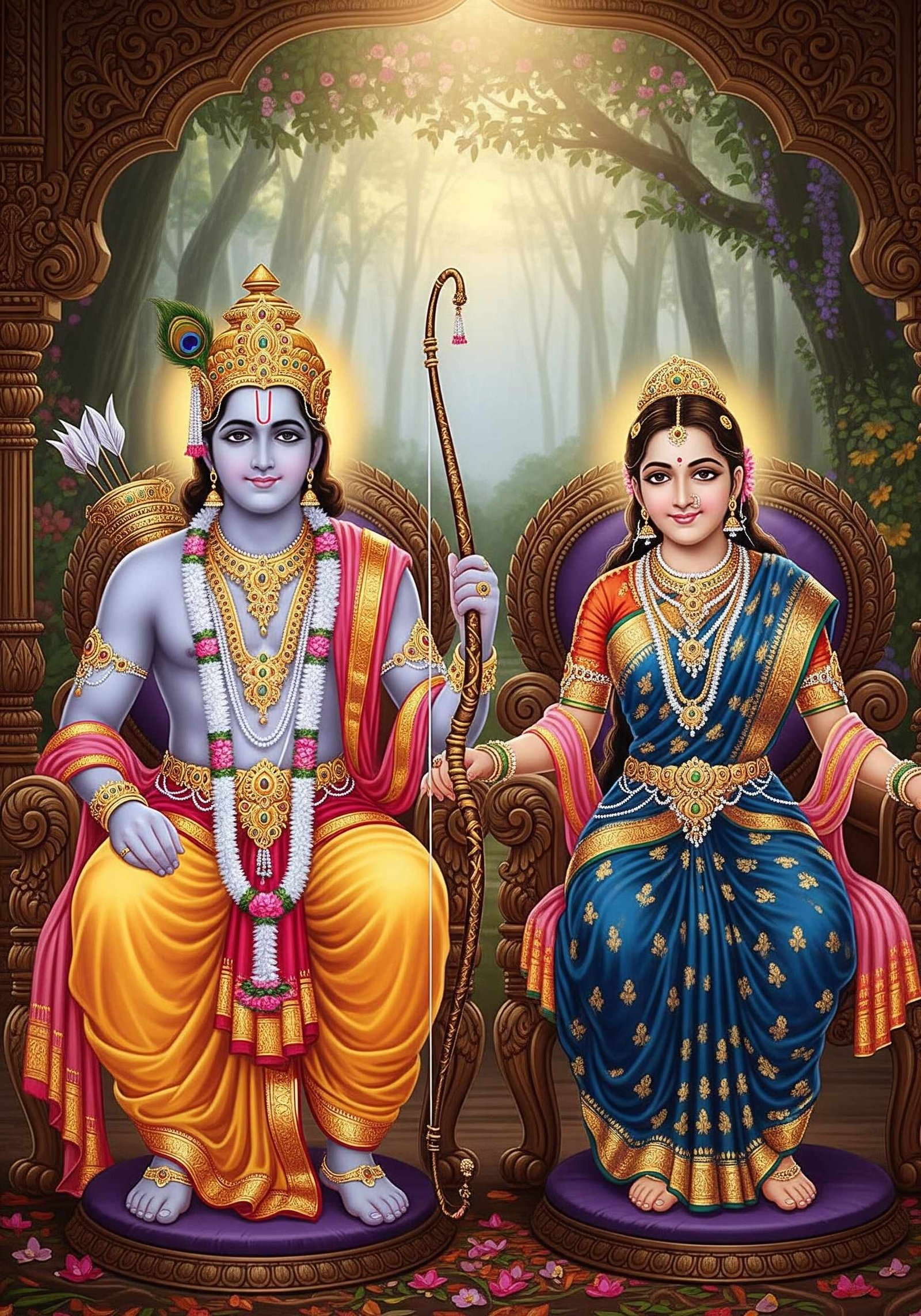Lord Rama and Goddess Sita Divine Royal Portrait