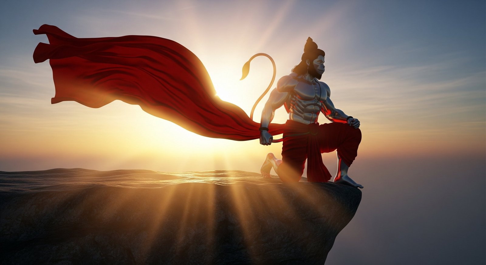 Hanuman at Dawn – Strength, Faith, and Divine Courage 4K Wallpaper for iPhone & Android