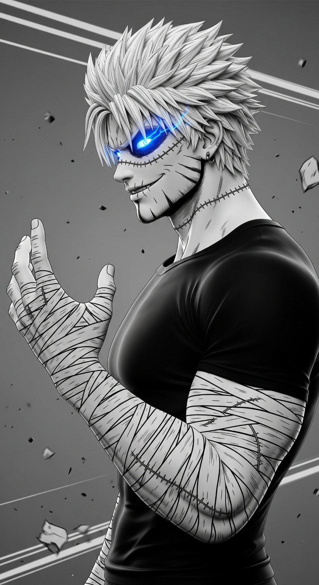 Dark Anime Warrior with Glowing Blue Eyes 4K Wallpaper