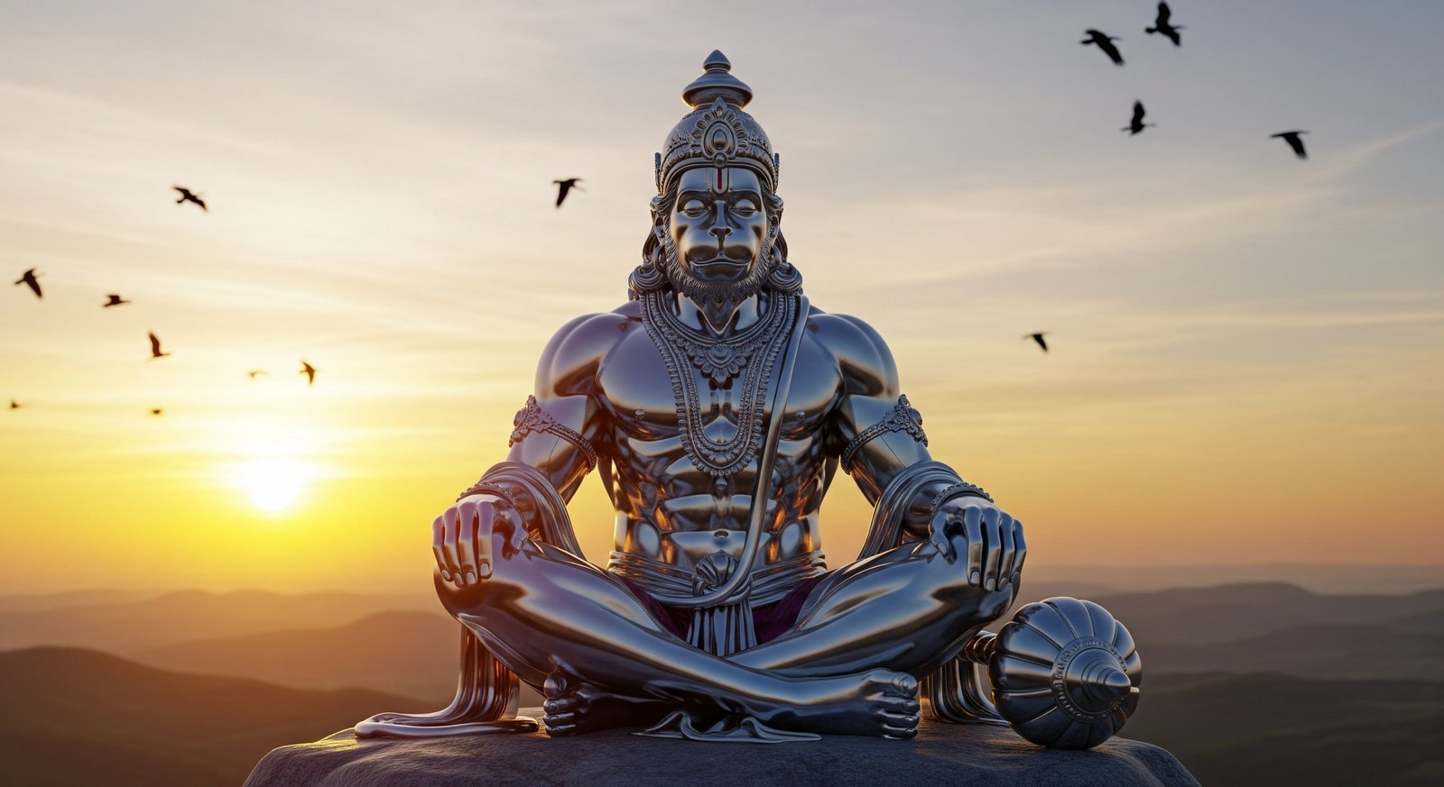 Meditating Hanuman at Sunrise Divine Power 4K Wallpaper 4K Wallpaper for iPhone & Android
