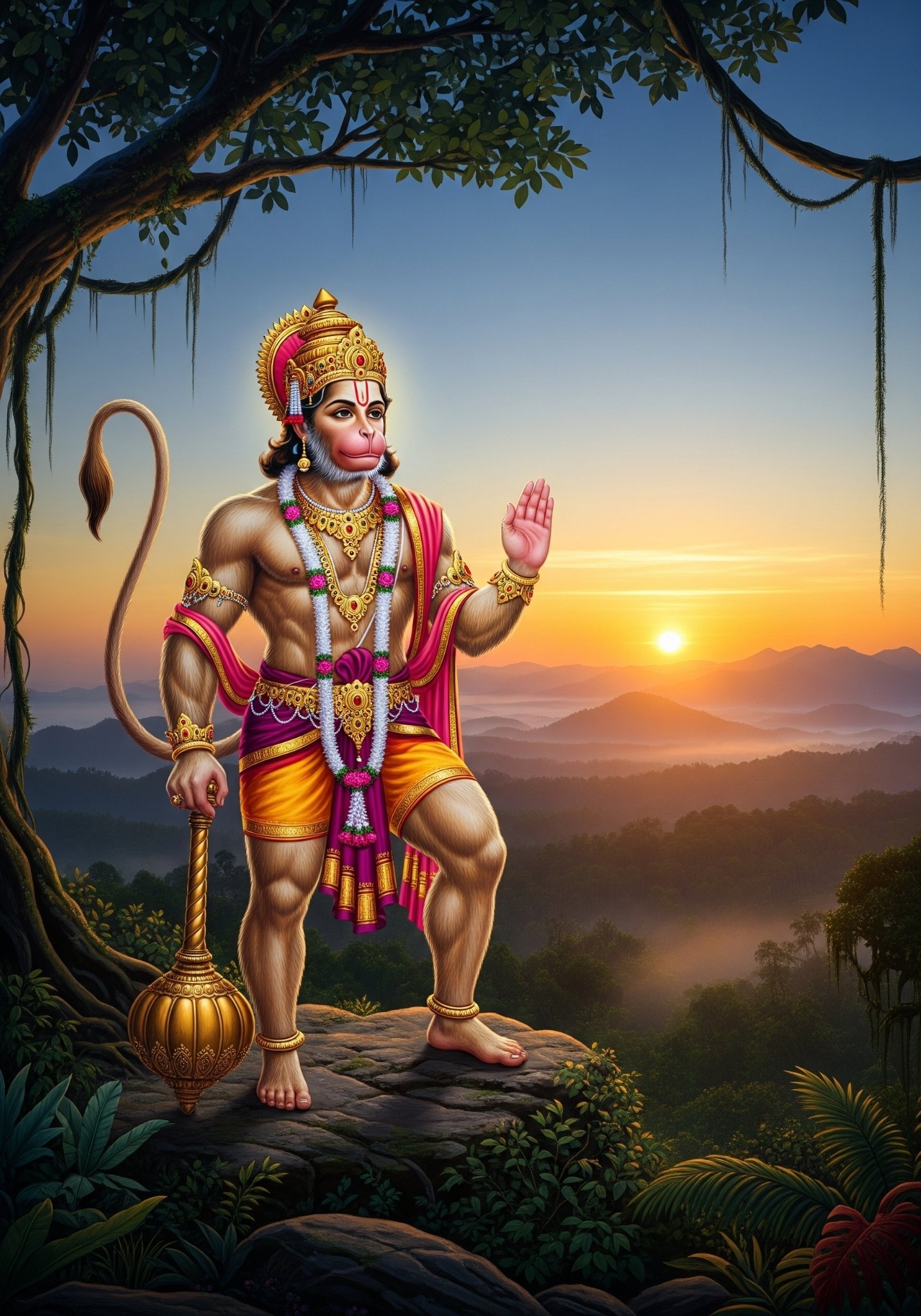 Lord Hanuman Sunrise Blessing Wallpaper – Divine Morning View