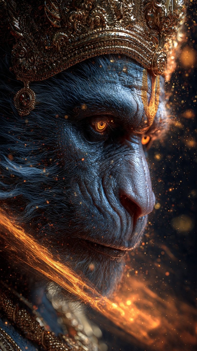 Fiery Lord Hanuman Close-Up 4K Wallpaper – Divine Power 4K Wallpaper for iPhone & Android