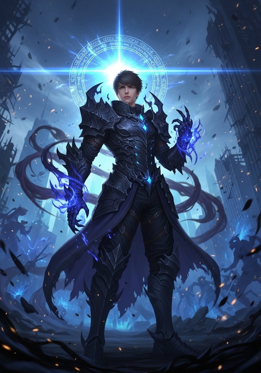 Dark Fantasy Anime Warrior Blue Aura 4K Wallpaper