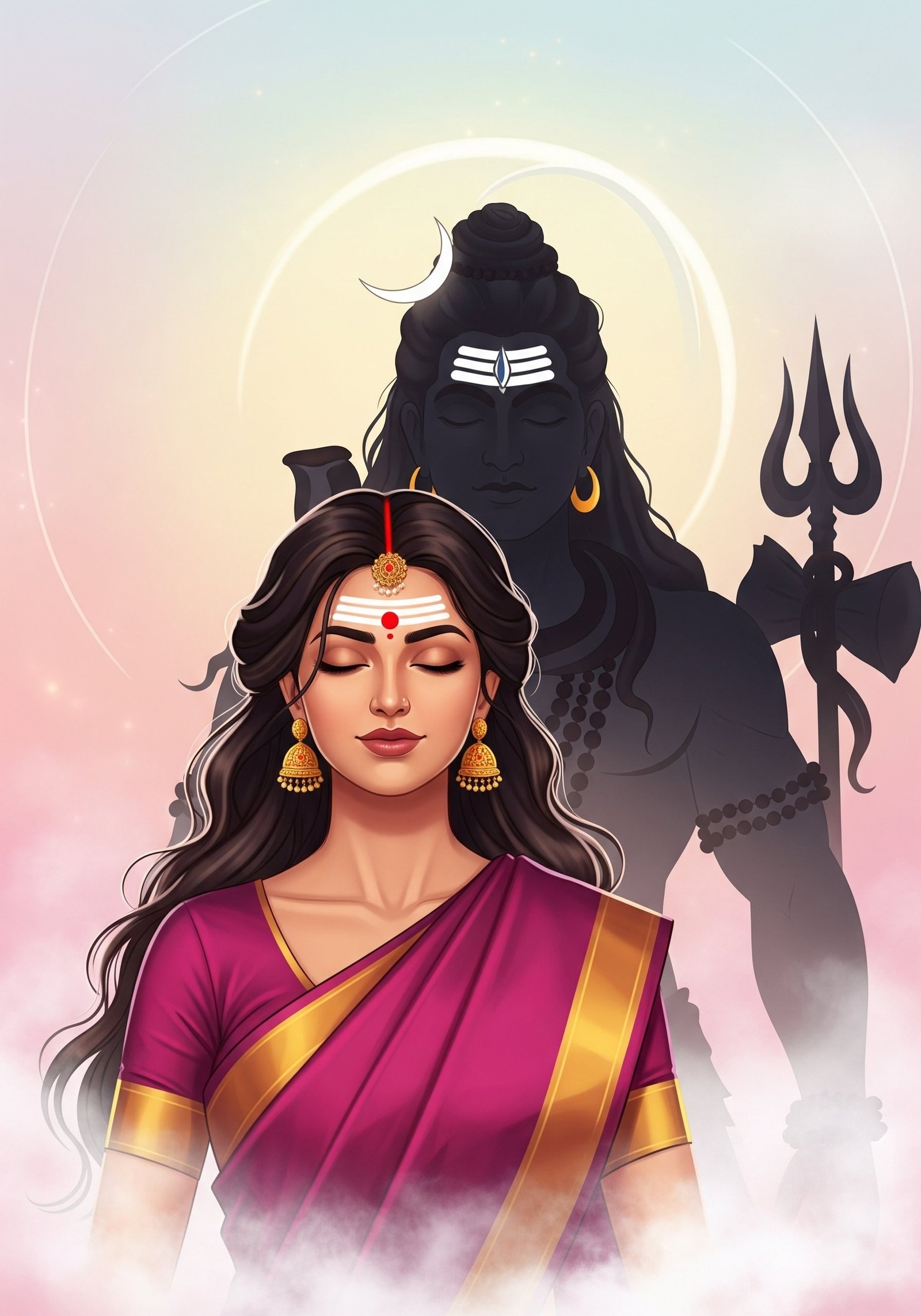 Divine Shiva Shakti Meditation Wallpaper in Soft Pastel Tones