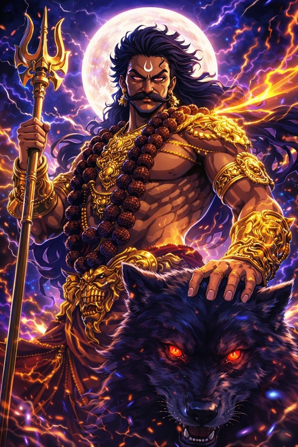Fierce Mahadev Warrior Form Under Full Moon Power 4K Wallpaper for iPhone & Android