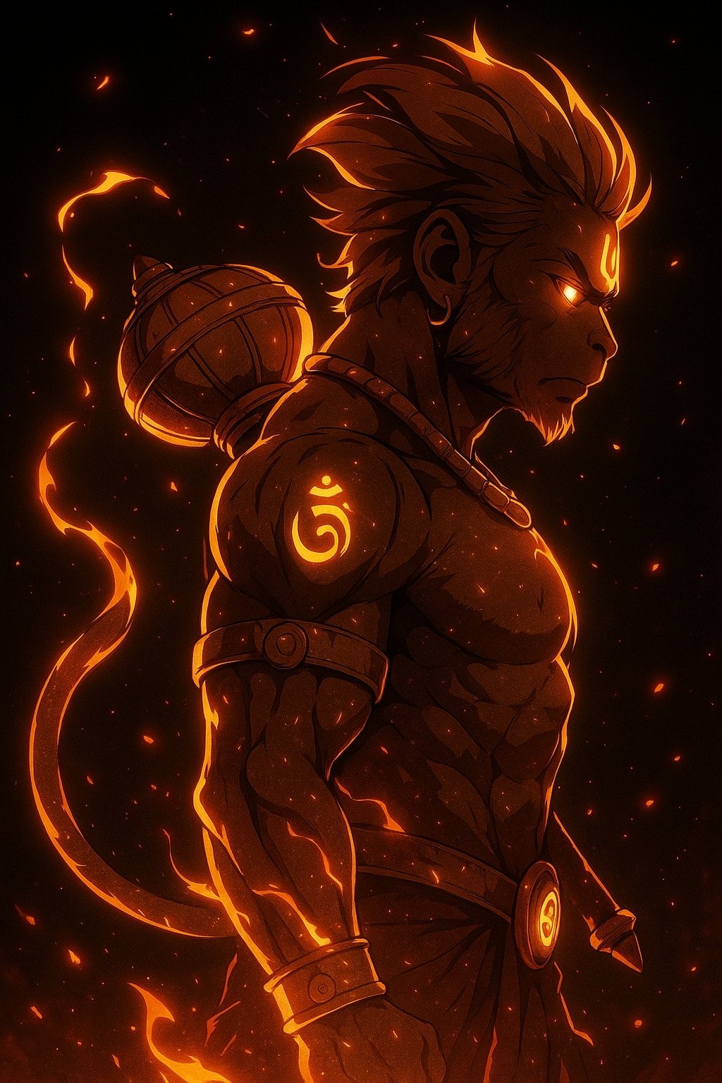 Fiery Hanuman Warrior in Powerful Side Profile