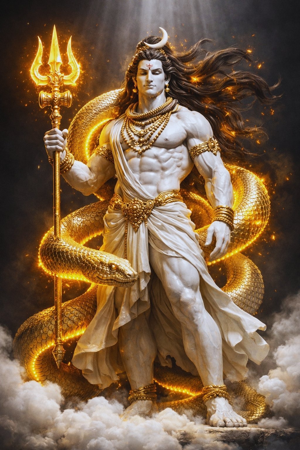 Divine Lord Shiva with Golden Trishul and Serpent Power