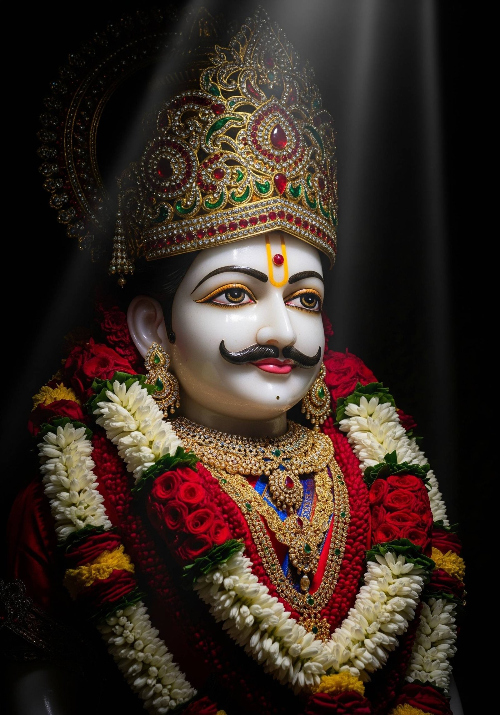 Divine Khatu Shyam Ji Idol with Royal Crown and Garland