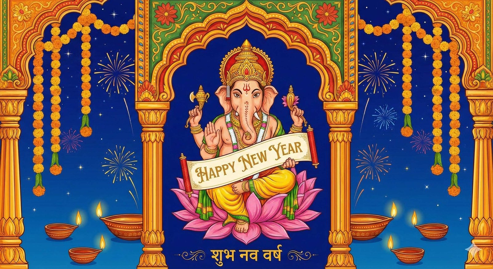 Happy New Year Lord Ganesha Blessings Wallpaper