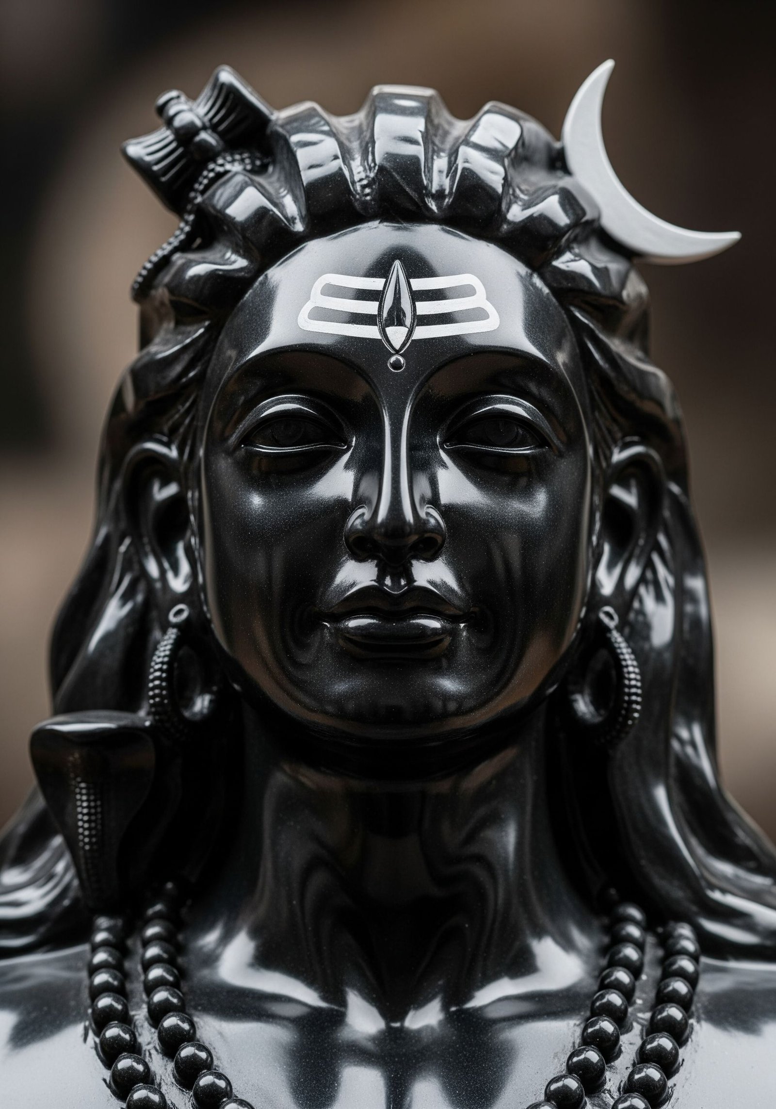 Black Stone Mahadev Idol with Crescent Moon