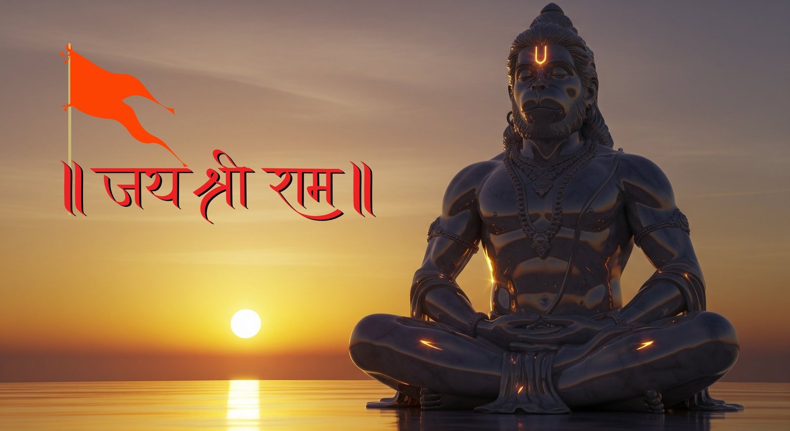 Meditating Lord Hanuman at Sunset with Jai Shri Ram 4K Wallpaper for iPhone & Android