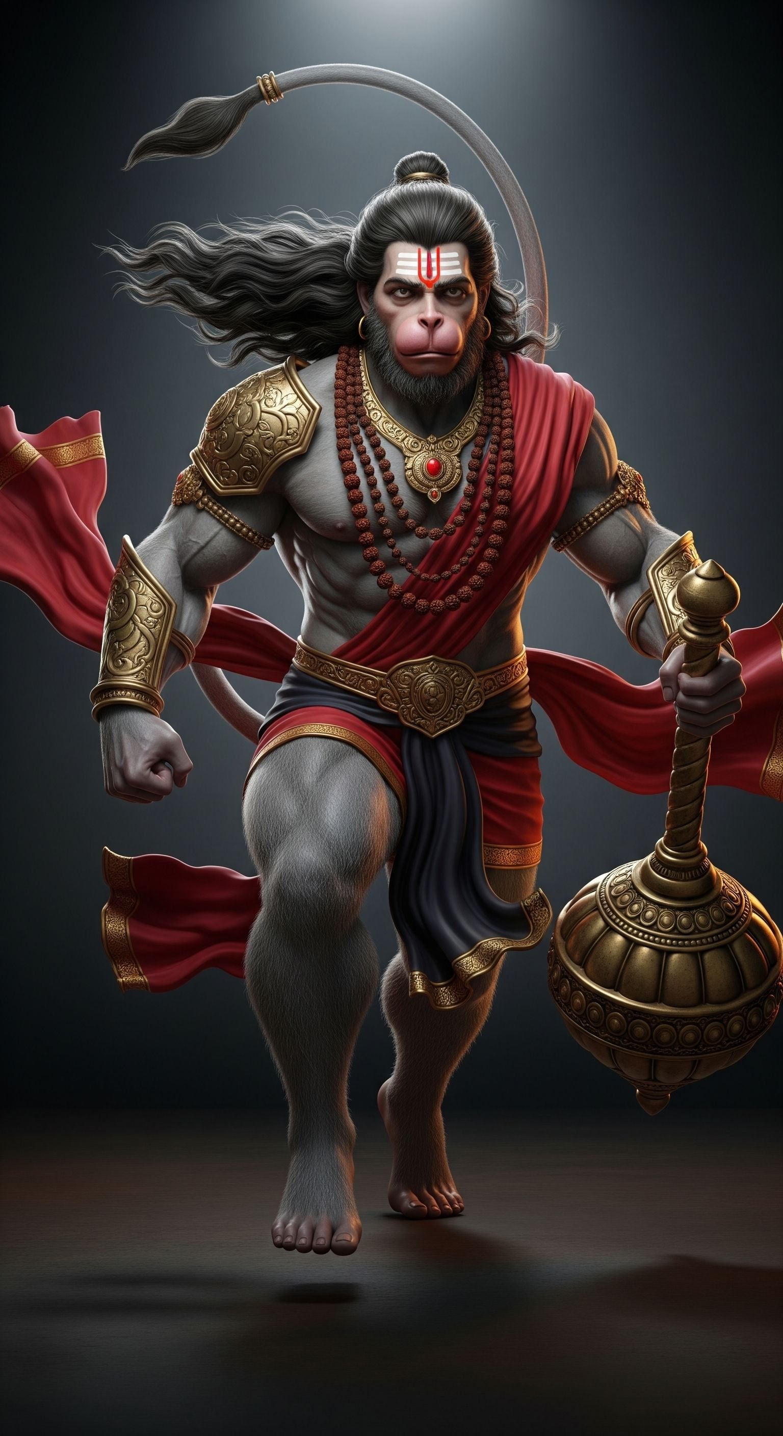 Powerful Lord Hanuman Warrior 3D Devotional Wallpaper