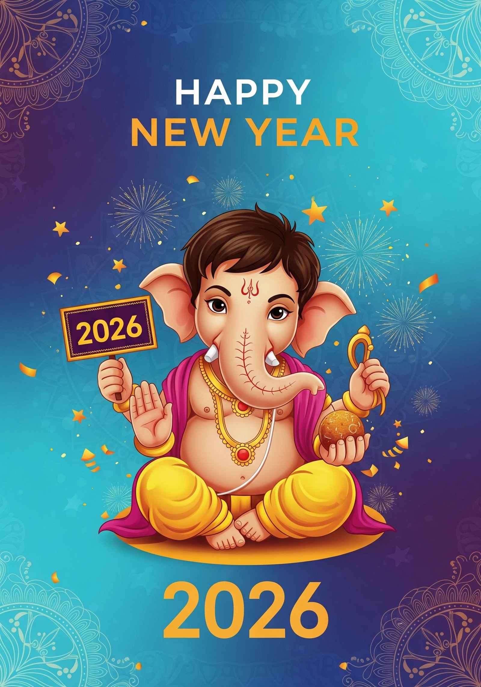 Happy New Year 2026 Baby Ganesha Wallpaper