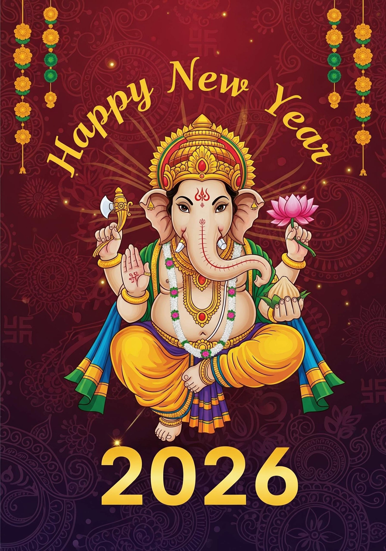 Happy New Year 2026 Lord Ganesha Blessings Wallpaper