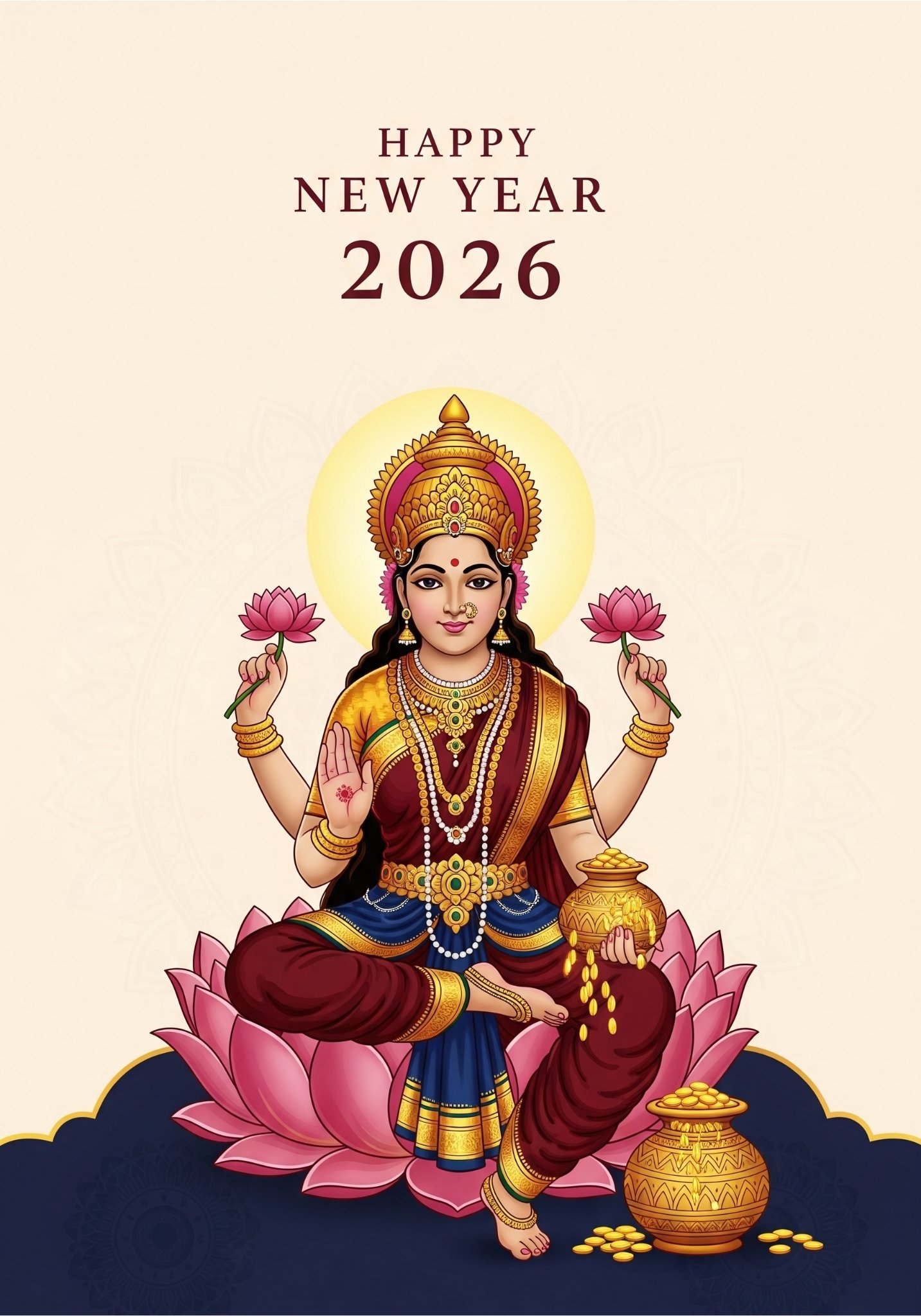 Happy New Year 2026 Goddess Lakshmi Blessings Wallpaper