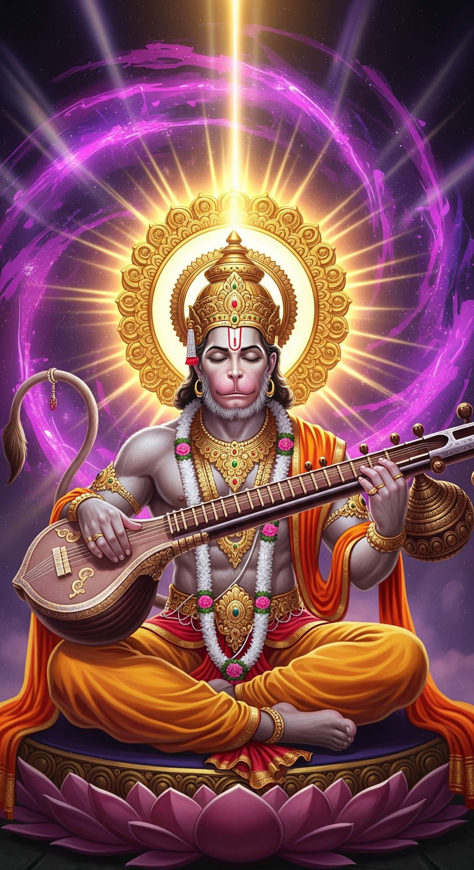 Divine Hanuman Veena Meditation Cosmic Wallpaper