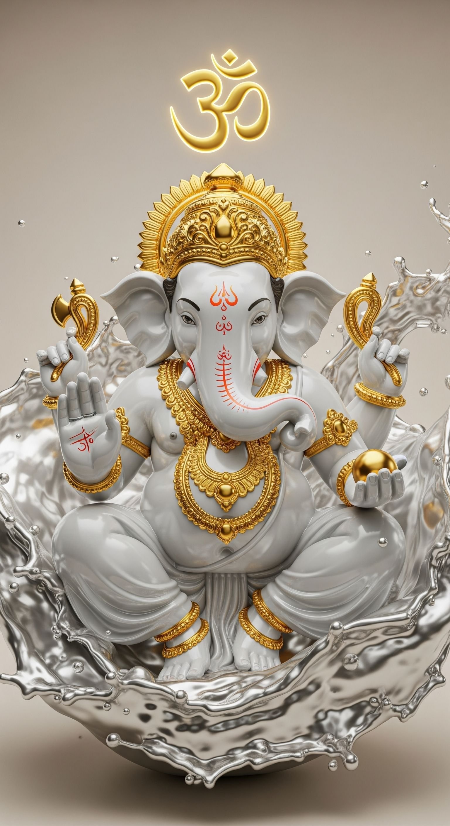 Divine White Ganesha 3D Idol – Om Blessings & Prosperity