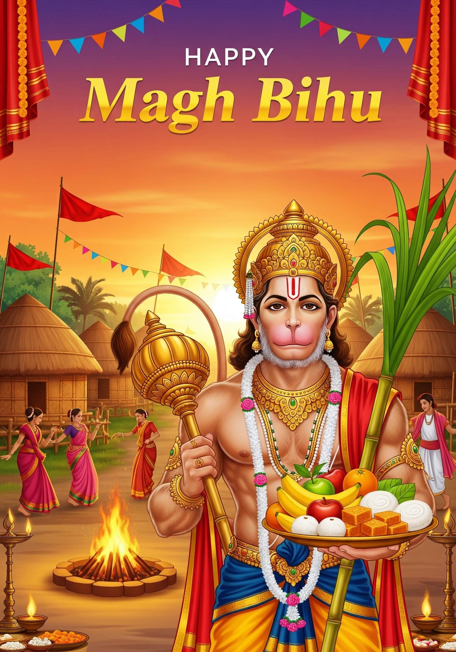 Happy Magh Bihu Hanuman Festival Poster