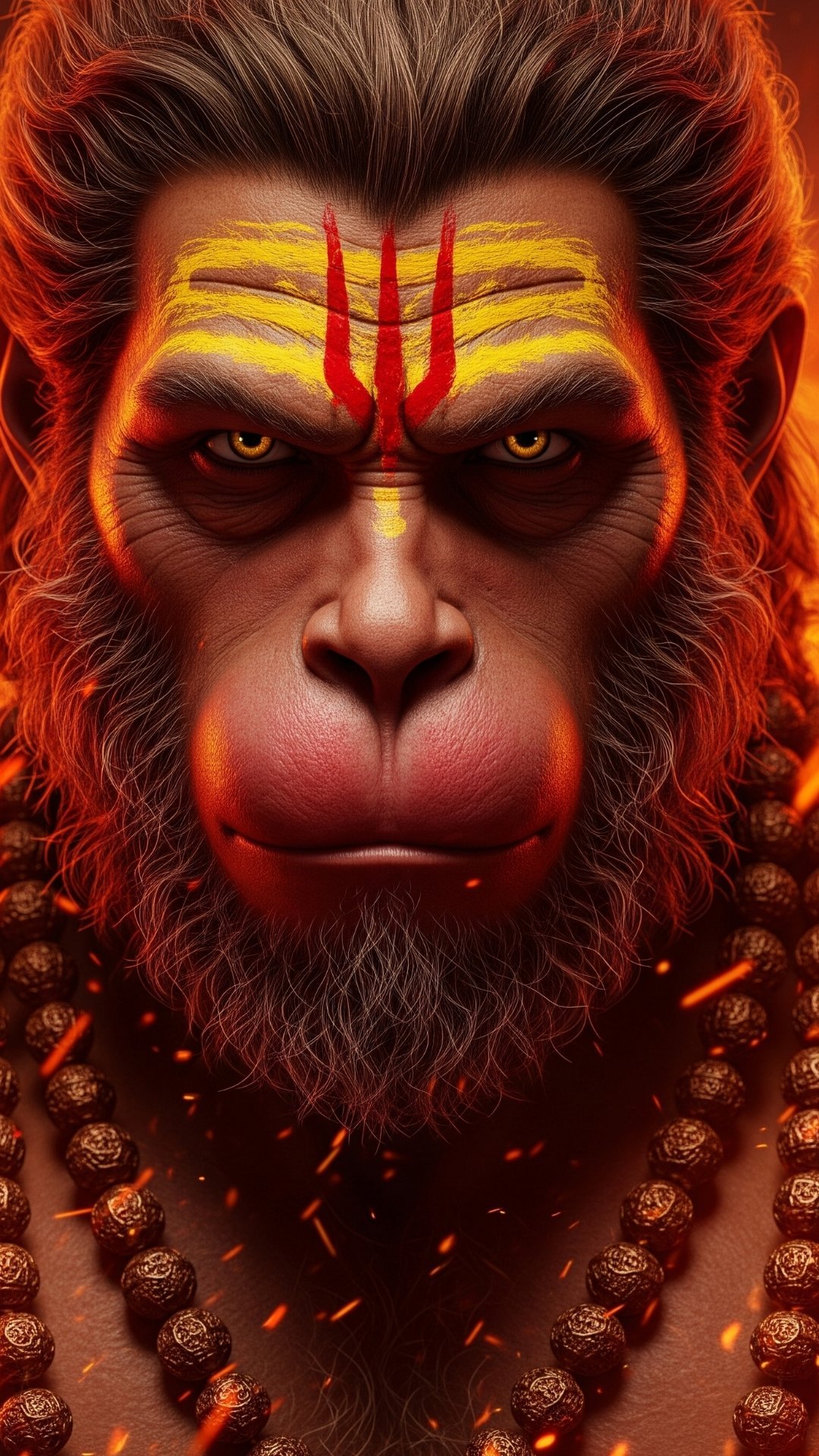 Fiery Lord Hanuman Intense Face Wallpaper 4K Wallpaper for iPhone & Android