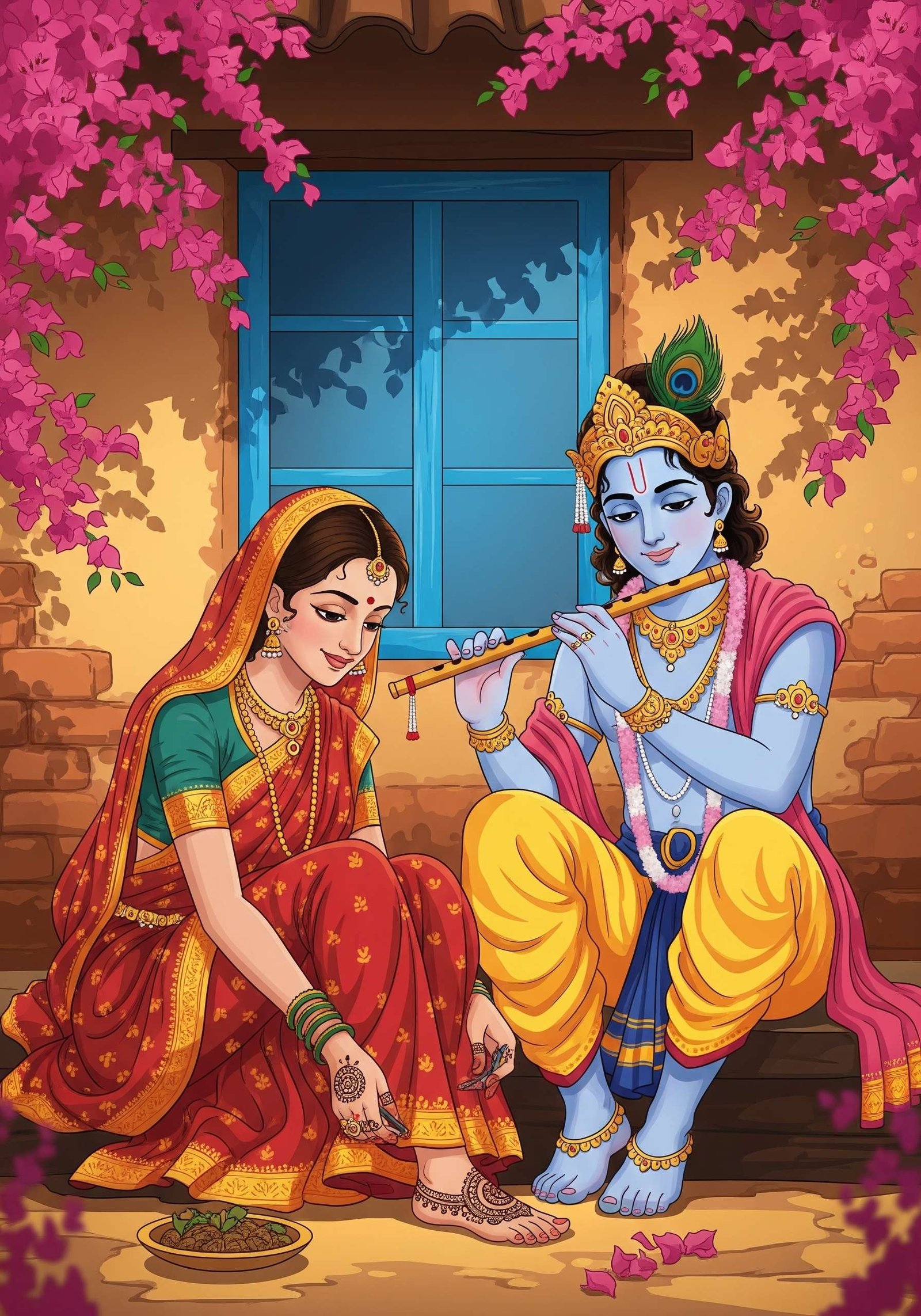 Radha Krishna Flute Love Devotional Wallpaper