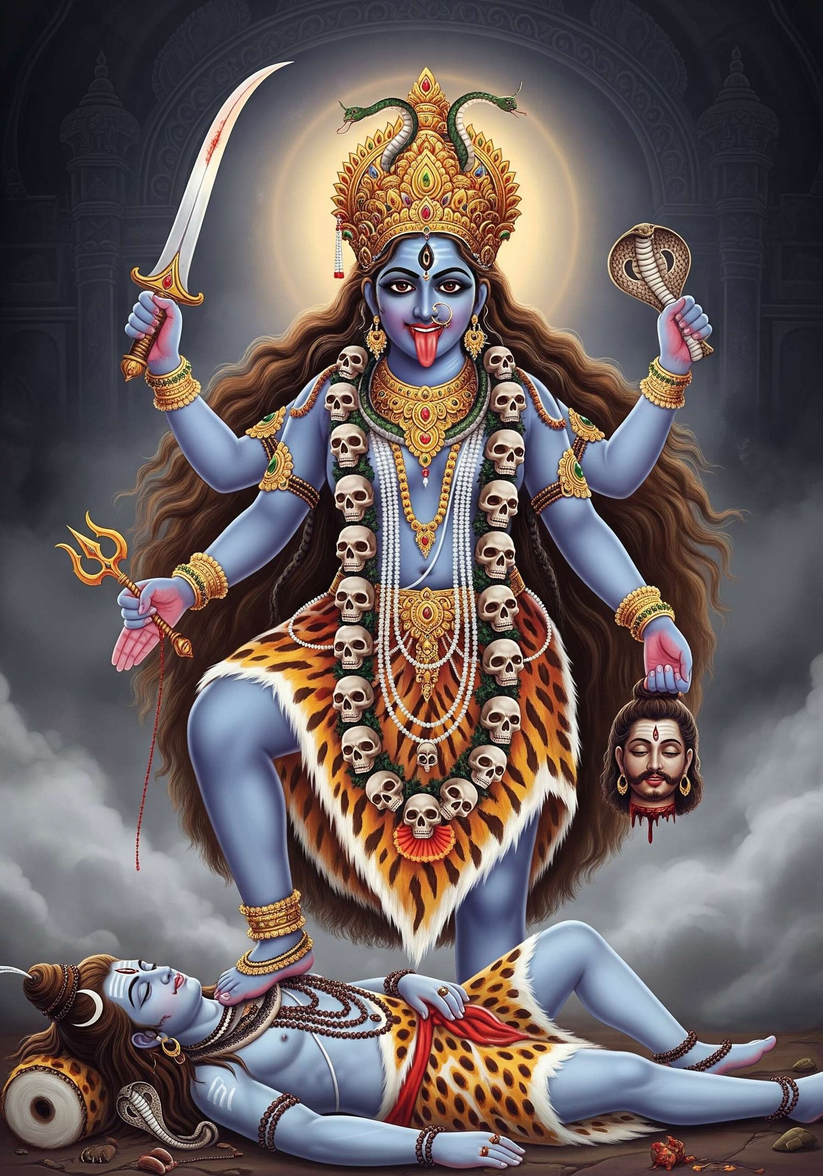 Fierce Maa Kali Trampling Shiva Devotional Wallpaper