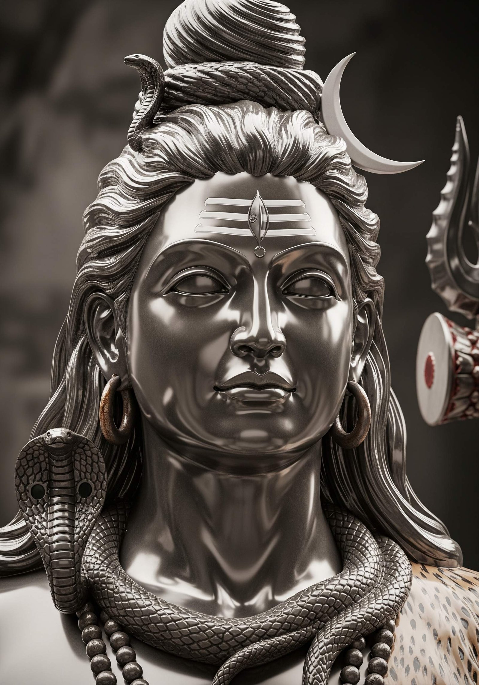 Silver Lord Shiva Meditative 3D Devotional Wallpaper 4K Wallpaper for iPhone & Android